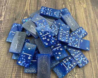 Blue and silver handmade resin Dominoes