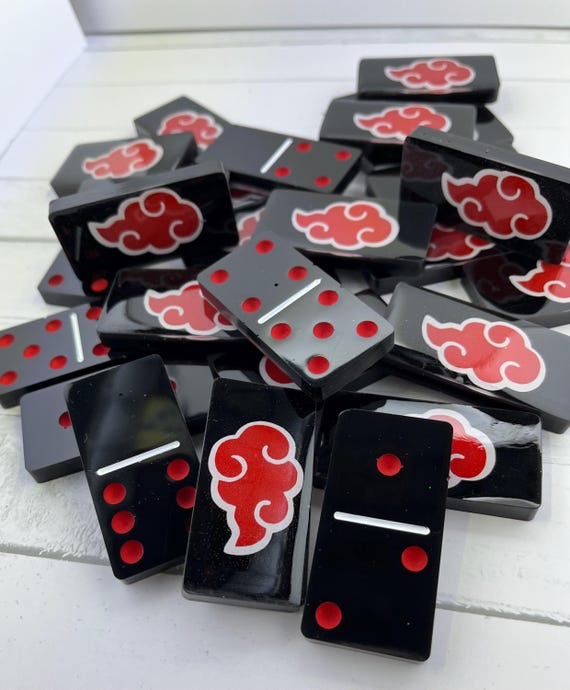 Black, white, and red handmade Akatsuki design Dominoes.
