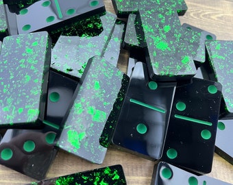 Green flake handmade resin Dominoes.