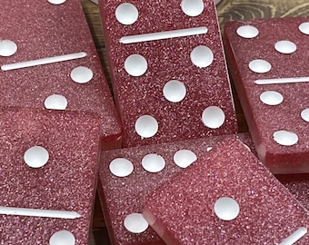Pink and white handmade resin Dominoes.