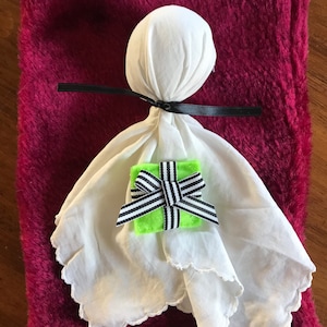 Vintage Linen Hanging Christmas Ghost, Fabric Ghost Decoration, Spooky Halloween Spirit, Green and Black Present