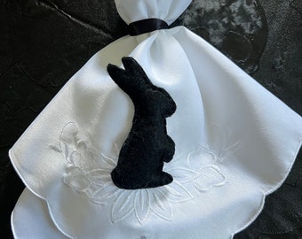 Vintage Linen Hanging Easter Ghost, Black Bunny Rabbit, Springoween, Fabric Ghost Decoration, Spooky Halloween Spirit