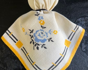 Vintage Linen Hanging Ghost,Yellow & Blue Floral, Springoween, Fabric Ghost Decoration, Spooky Halloween Spirit