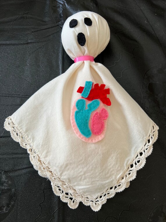Valentine Ghost, Valloween, Vintage Linen Hanging Ghost