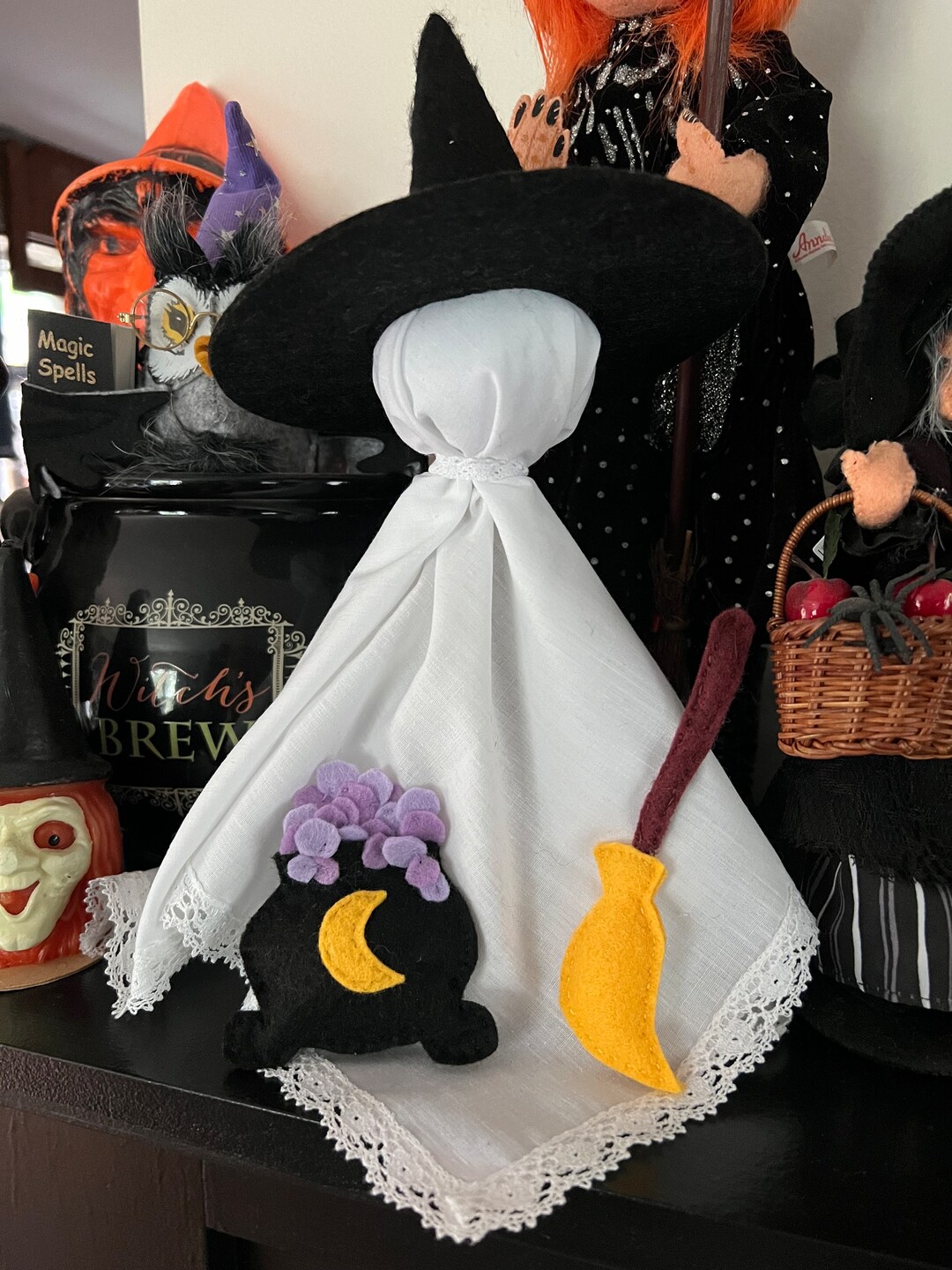 Vintage Linen Witch Ghost, Witch, Cauldron, Broom, Witch Hat, Halloween ...