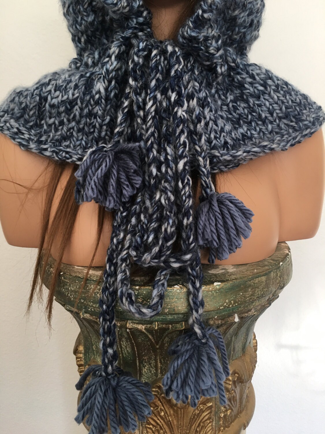 Hand Knits 2 Love Hoodie Cowl Hat Designer Fashion Denim  display picture 2