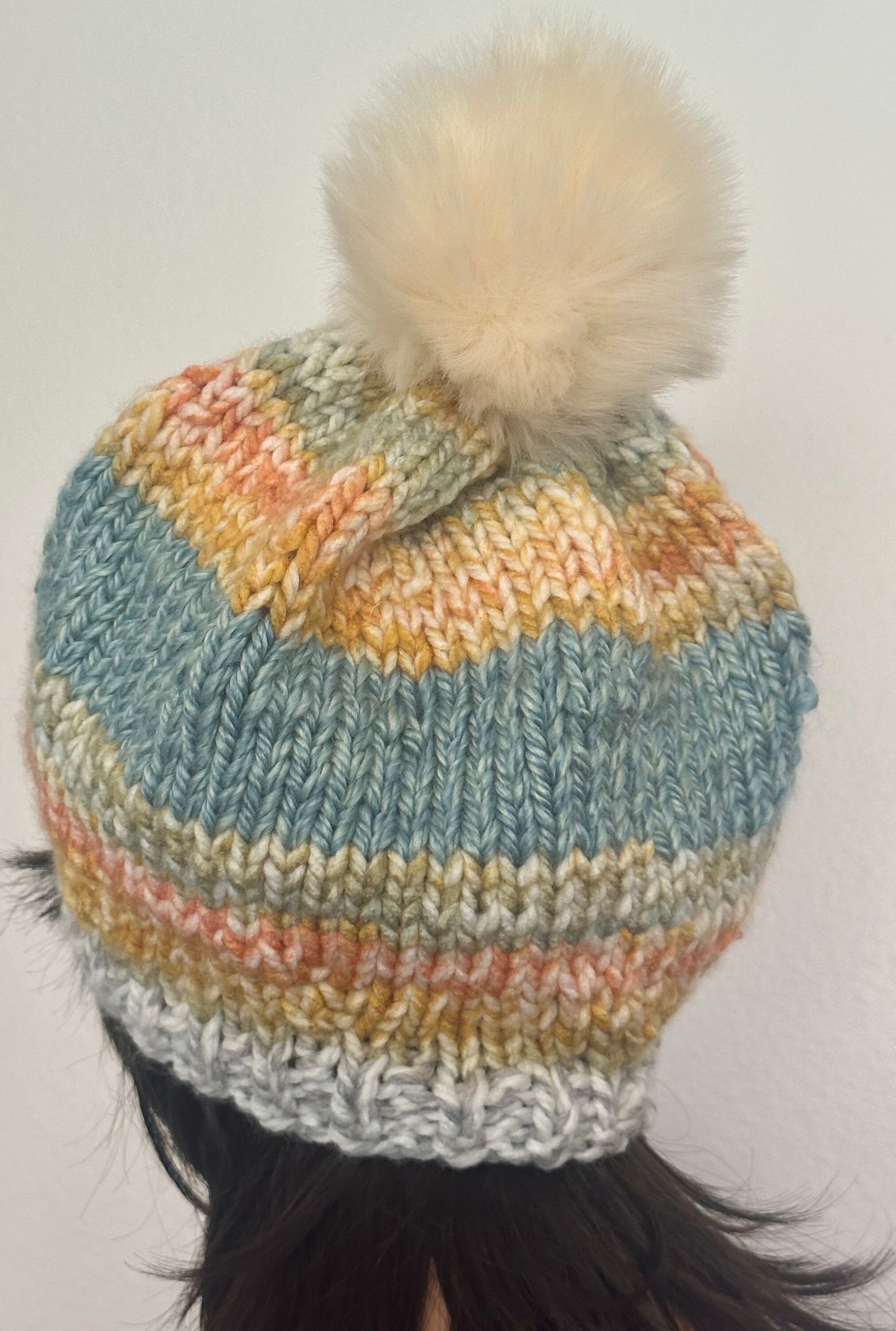 Hand Knits 2 Love Beanie Hat Cap Ombre Pom Pom Hip Hand Knits 2 Love Slouch Beanie Hat Fair-isle Faux Fur Pom  main image 4