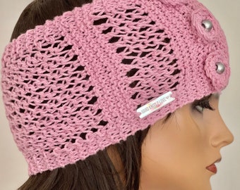 Hand Knits 2 Love Cotton Headband Flower Bead Designer Pink Gift Romantic Boho Hand Knits 2 Love Cotton Headband Headwrap Bandana Turban  main image 4