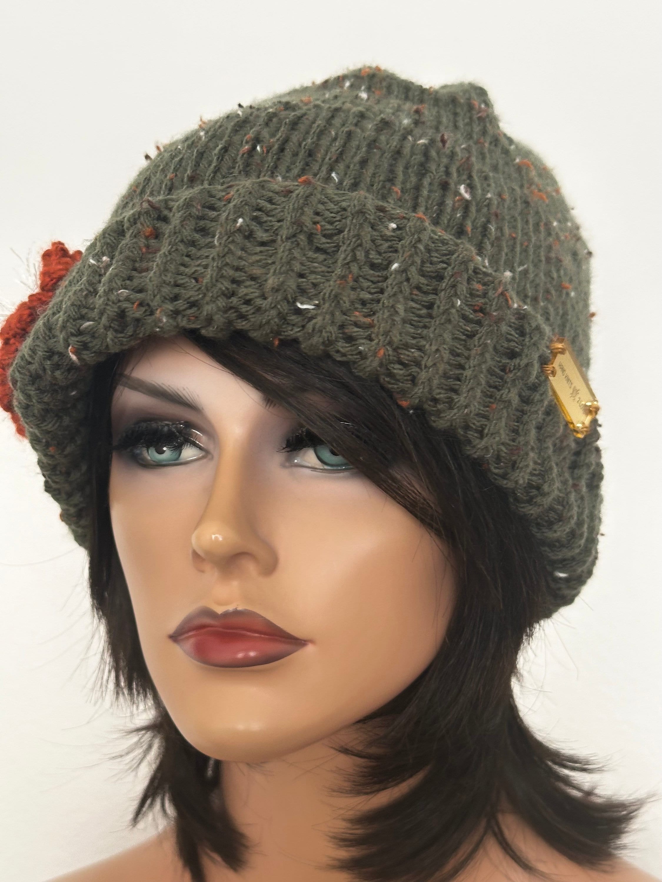 Hand a Knits 2 Love Beanie Hat Army Green Fashion Hand Knits 2 Love Beanie Hat Cap Camouflage Army Green Tweed  main image 3