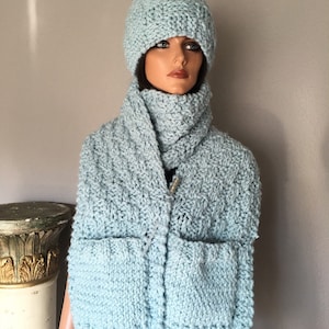 Hand Knit Hat Scarf Beanie Slouch Seafoam Designer Fashion Hip Chic Winter Ski Snowboard  Female Gift