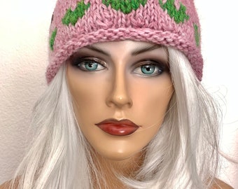 Hand Knits 2 Love Beanie Hat Cap Fair-isle Hearts Faux Fur  display picture 3