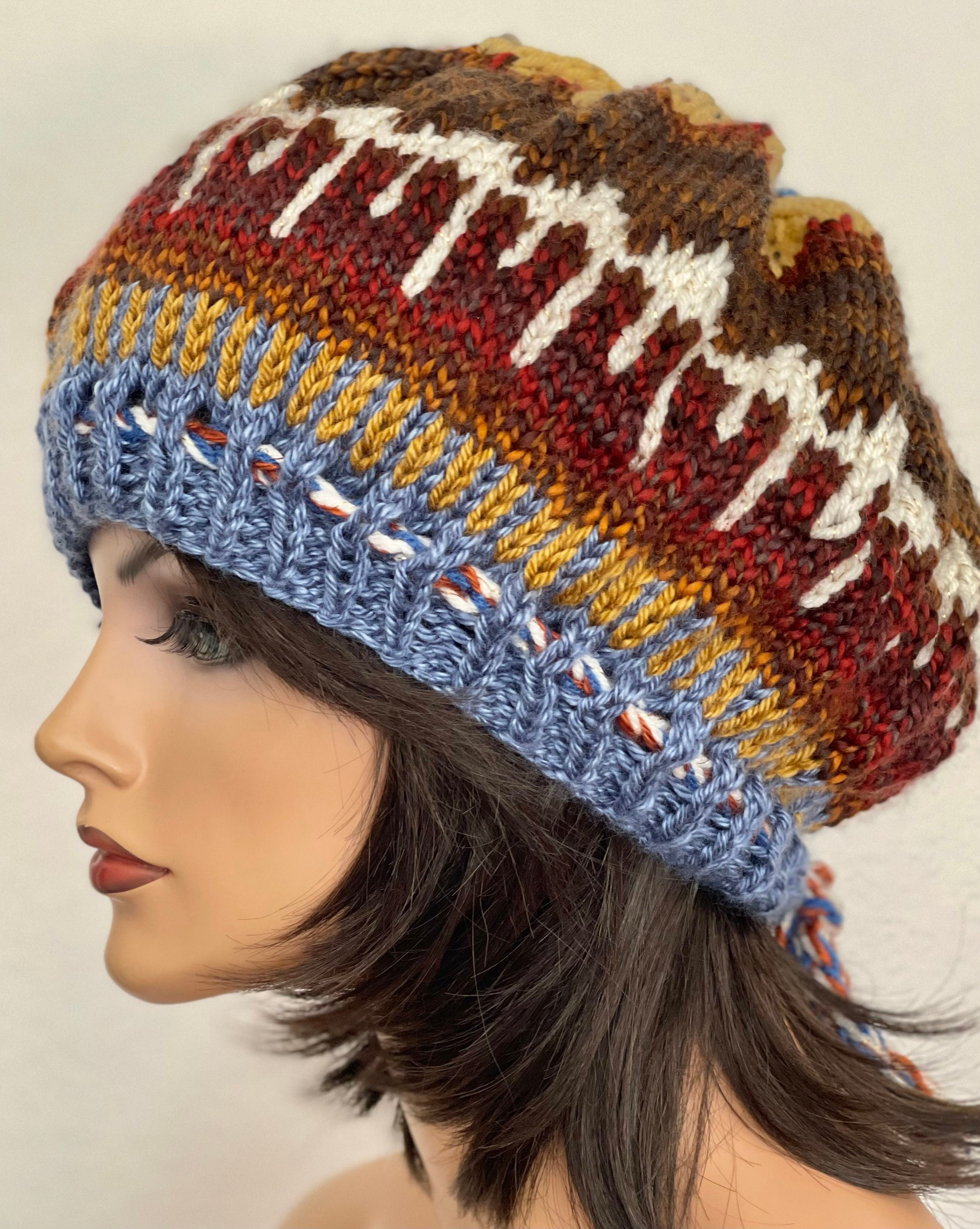 Hand Knits 2 Love Slouch Hat Beanie Cap Tam Fair-isle 