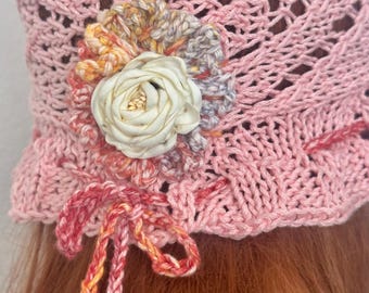 Hand Knits 2 Love Cotton Brim Hat Flower Lace Bead Designer  display picture 3