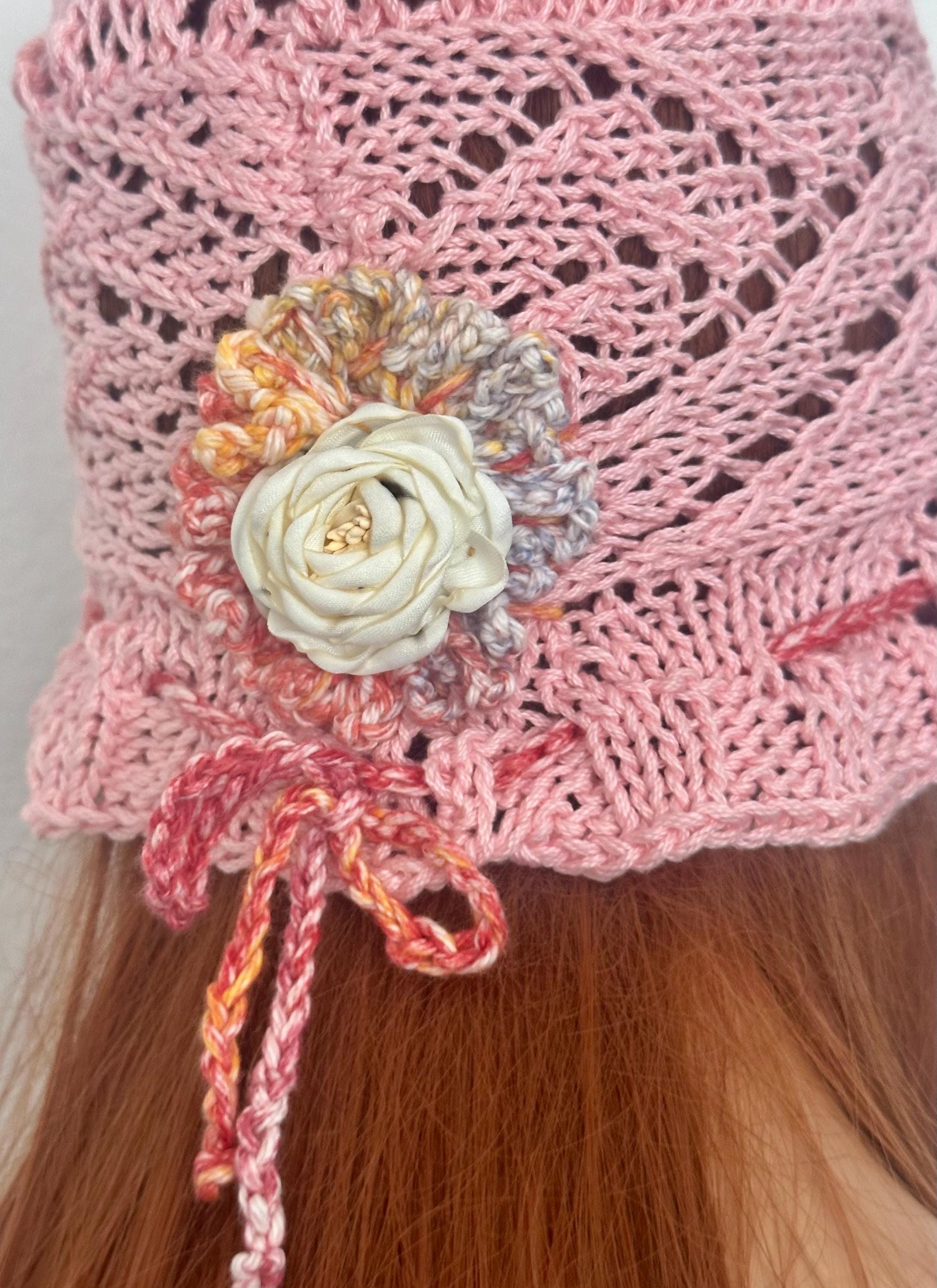 Hand Knits 2 Love Cotton Brim Hat Flower Lace Bead Designer  display picture 1