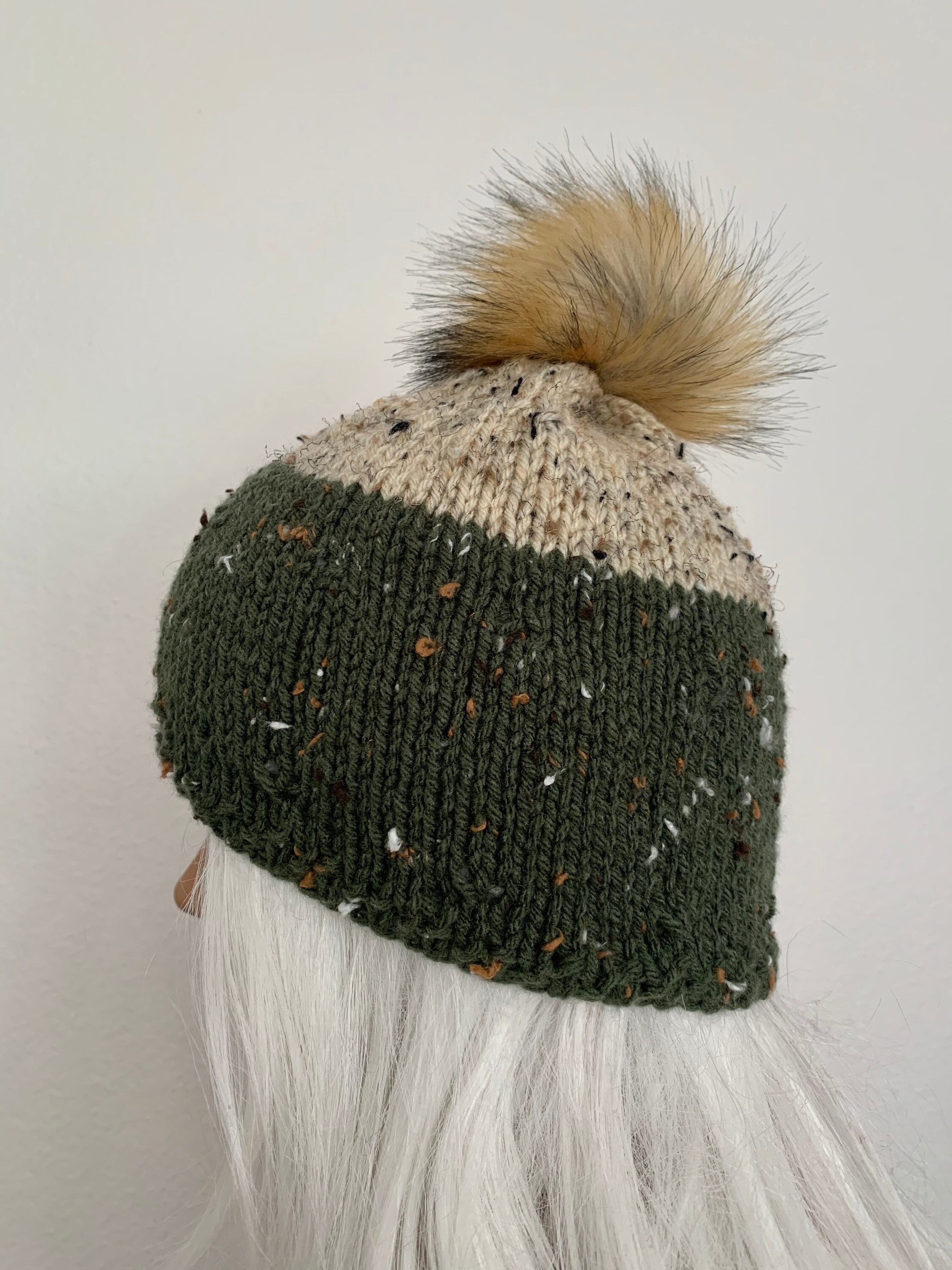 Hand Knits 2 Love Beanie Hat Cap Camouflage Army Green Tweed 