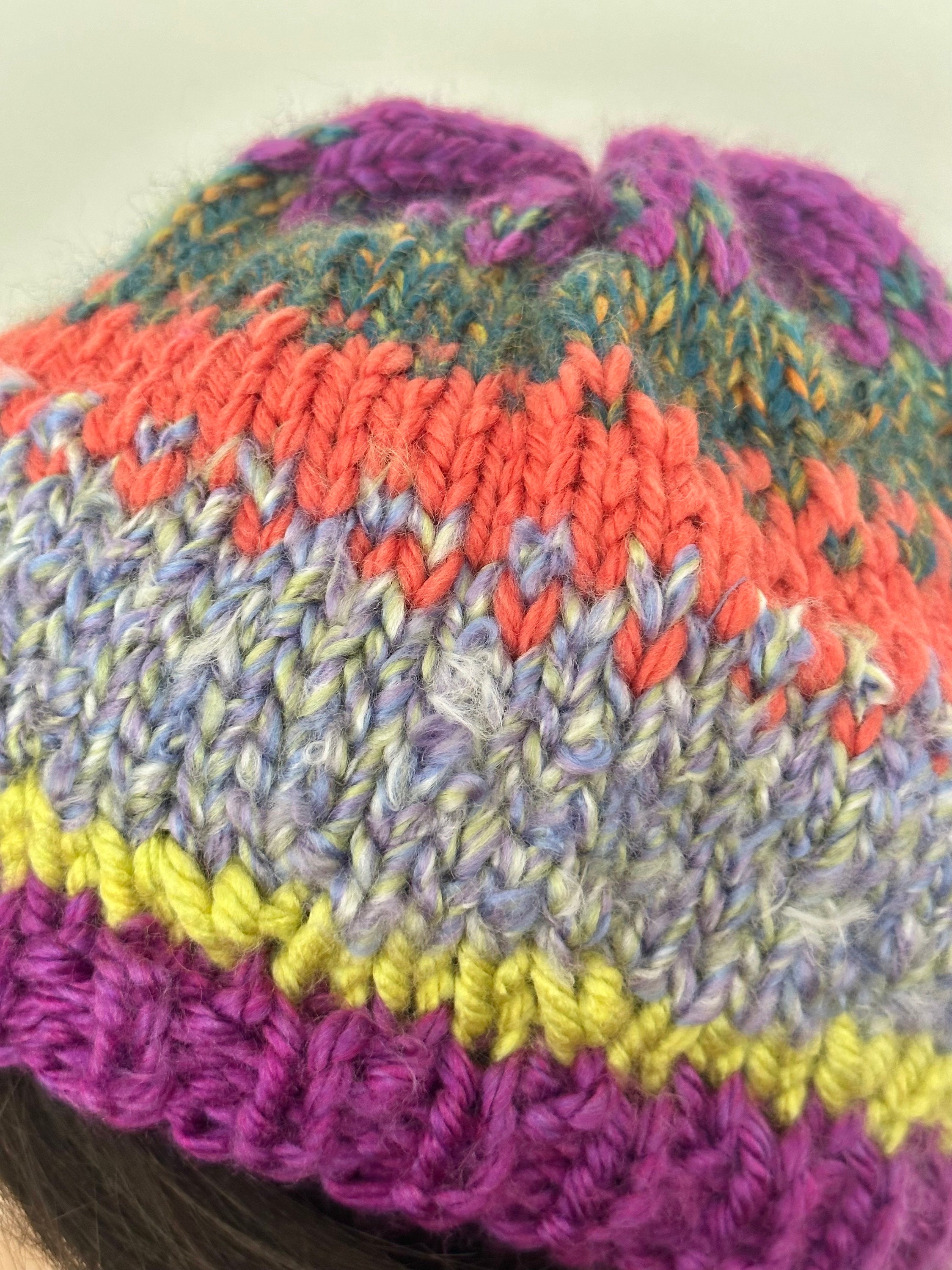 Hand Knits 2 Love Beajue Gat Cap Slouch Fair-isle Long Tassel Beads Designer Hip Fair Isle slouchy hat with braid and tassel and a square  main image 3