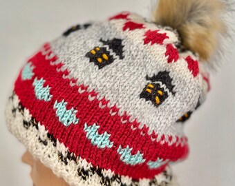 Hand Knits 2 Love Beanie Hat Cap Slouch Fair-isle Hearts  display picture 3