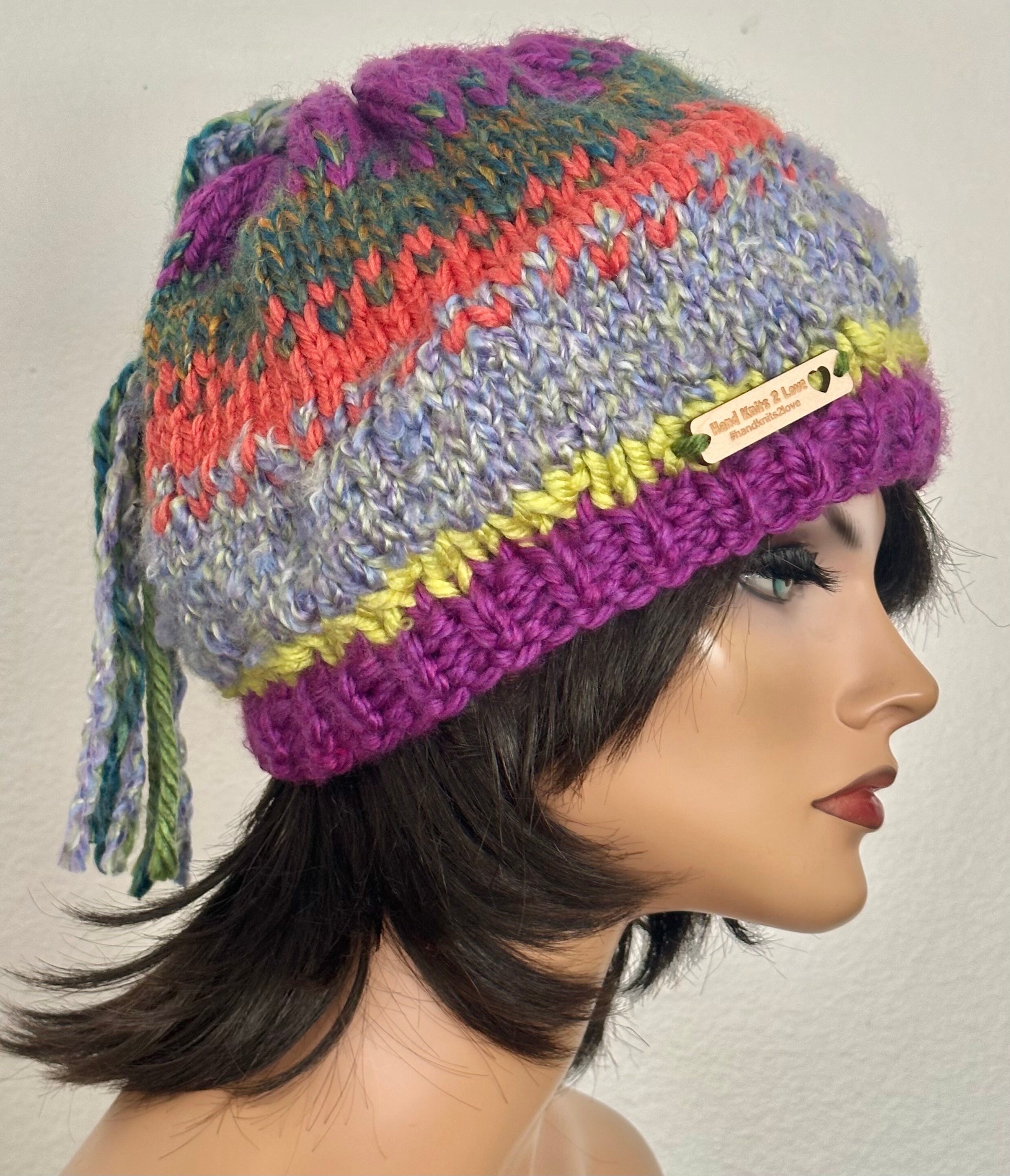 Hand Knits 2 Love Hat Beanie Cap Fair-isle Big Bead Tassel  display picture 3