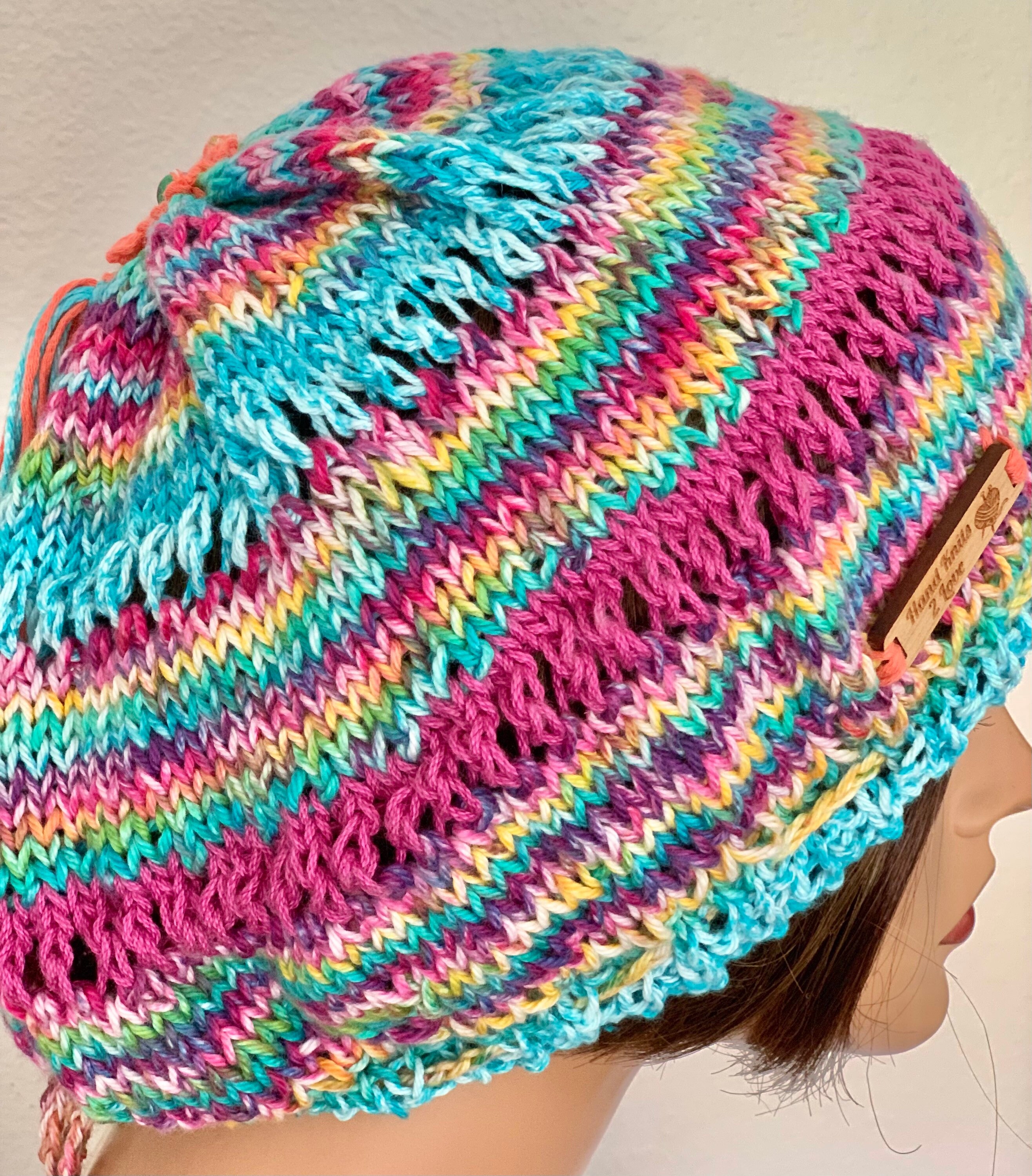 Hand Knits 2 Love Slouch Beanie Hat Cap Adjustable Fit Decorative Beads Purple Hand Knits 2 Love Slouch Hat Beanie Cap Adjustable Fit  main image 2