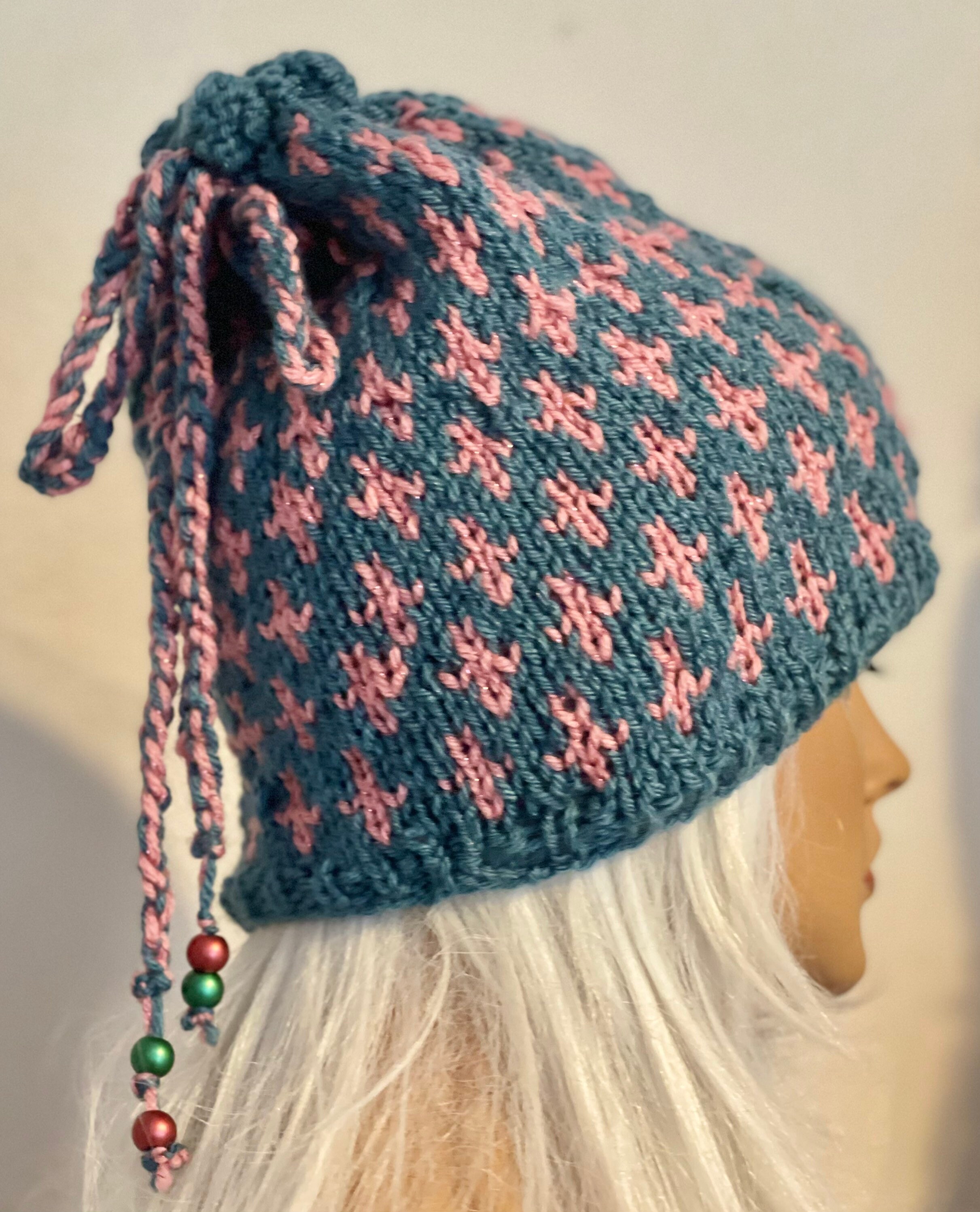 Hand Knits 2 Love Beanie Hat Cap Slouch Fair-isle Hearts Pearls Braid Designer Hand Knits 2 Love Beanie Hat Cap Designer Fashion Fair-isle  main image 2