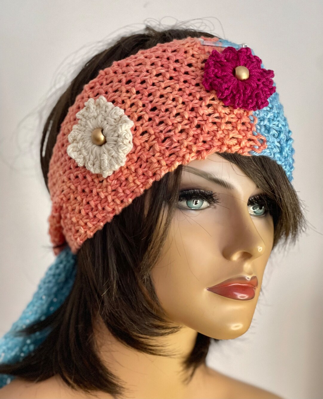 Hand Knits 2 Love Headband Head-wrap Bandana Cap Flower Buds Bubbles Designer il_fullxfull.4594779294_lpfu.jpg main image 3