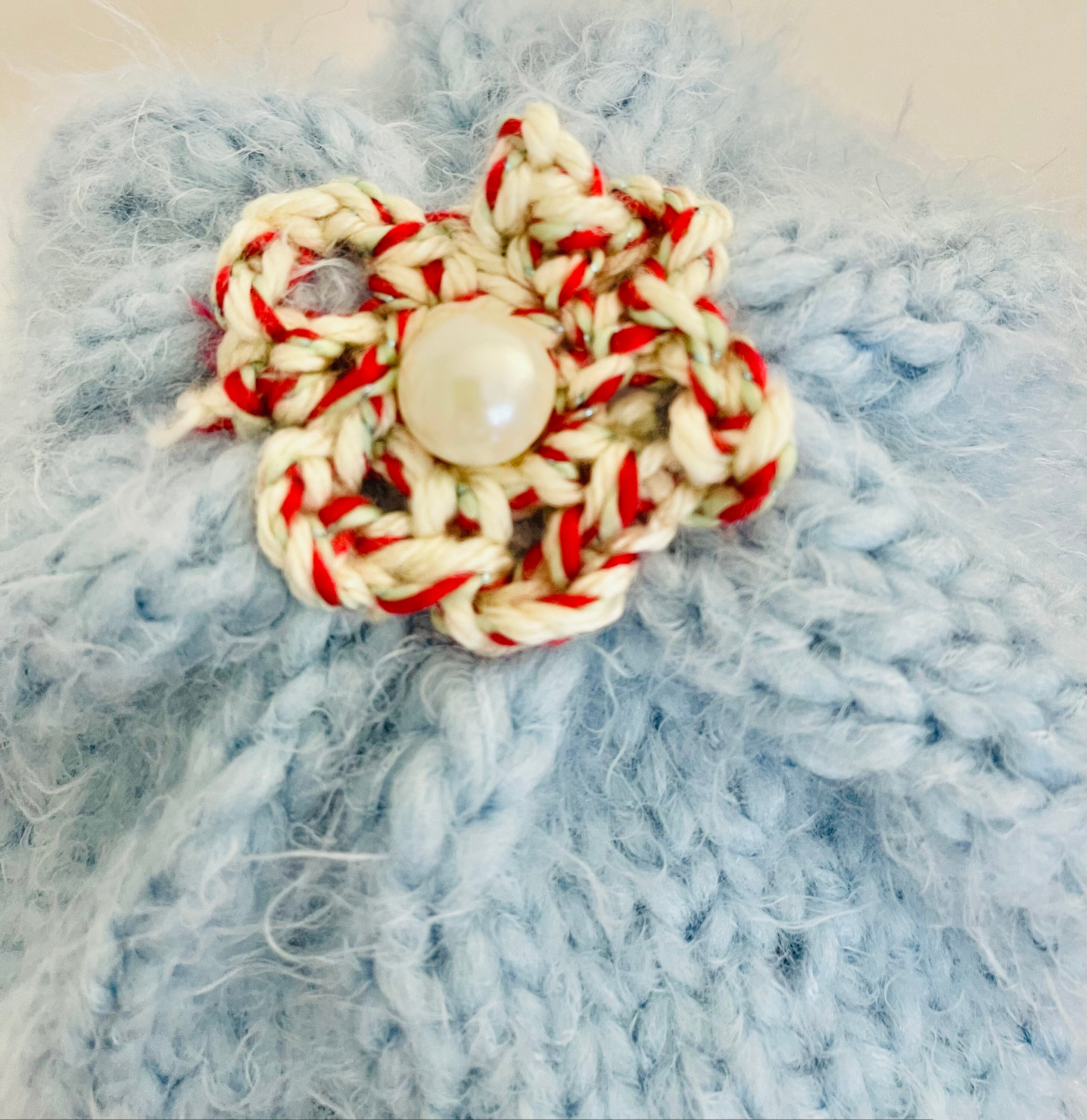 Hand Knits 2 Love Beanie Hat Cap Flowers Pearls  Sky Blue Designer Braid Femnin Hand Knits 2 Love Hat Beanie Cap Flowers Pearl Beads Sky  main image 2