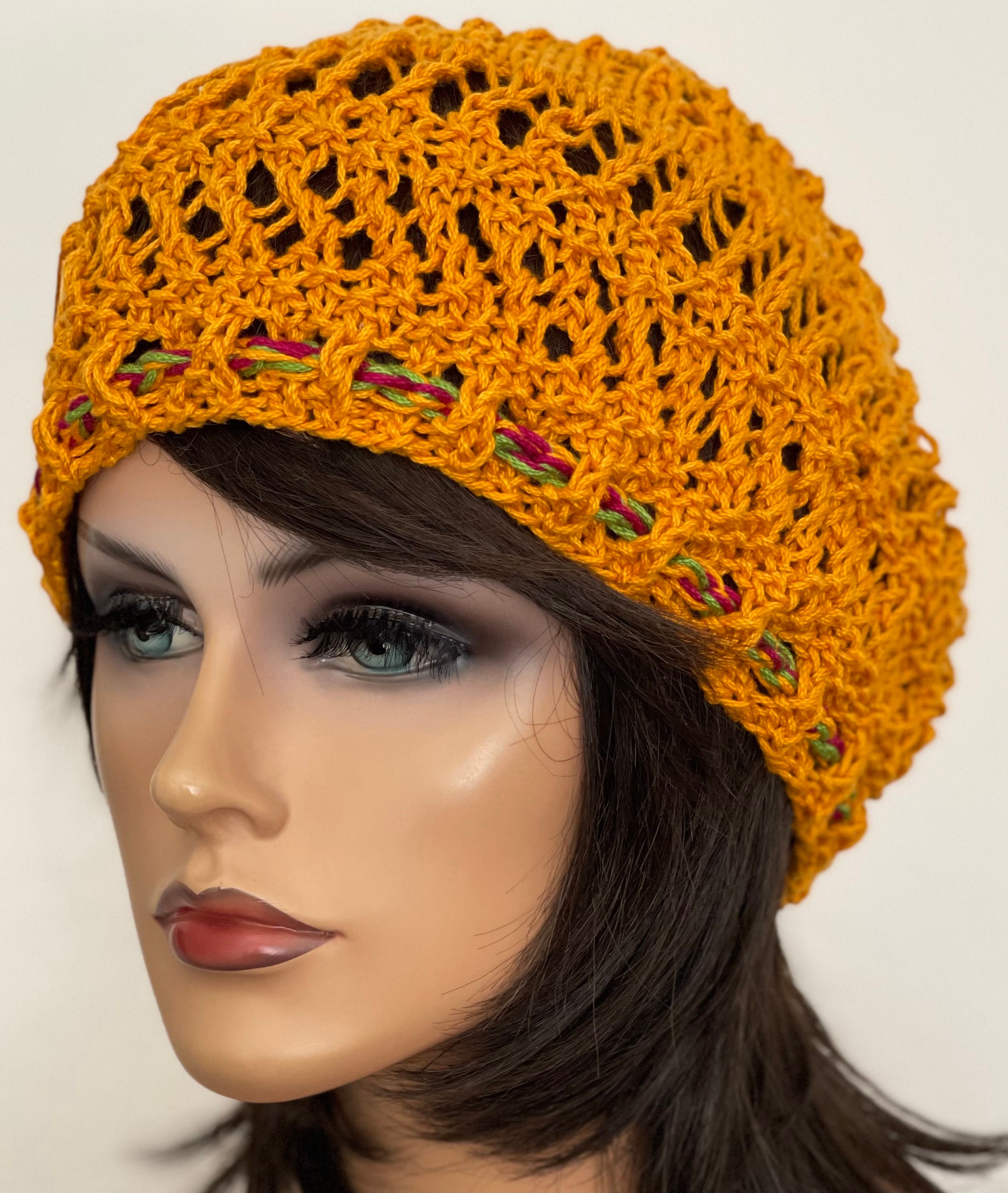 Hand Knits 2 Love Cotton Slouch Hat Bubbles Buds Lace Bead Designer Hip Boho Hip Hand Knits 2 Love Cotton Slouch Hat Bandana Headwrap  main image 3