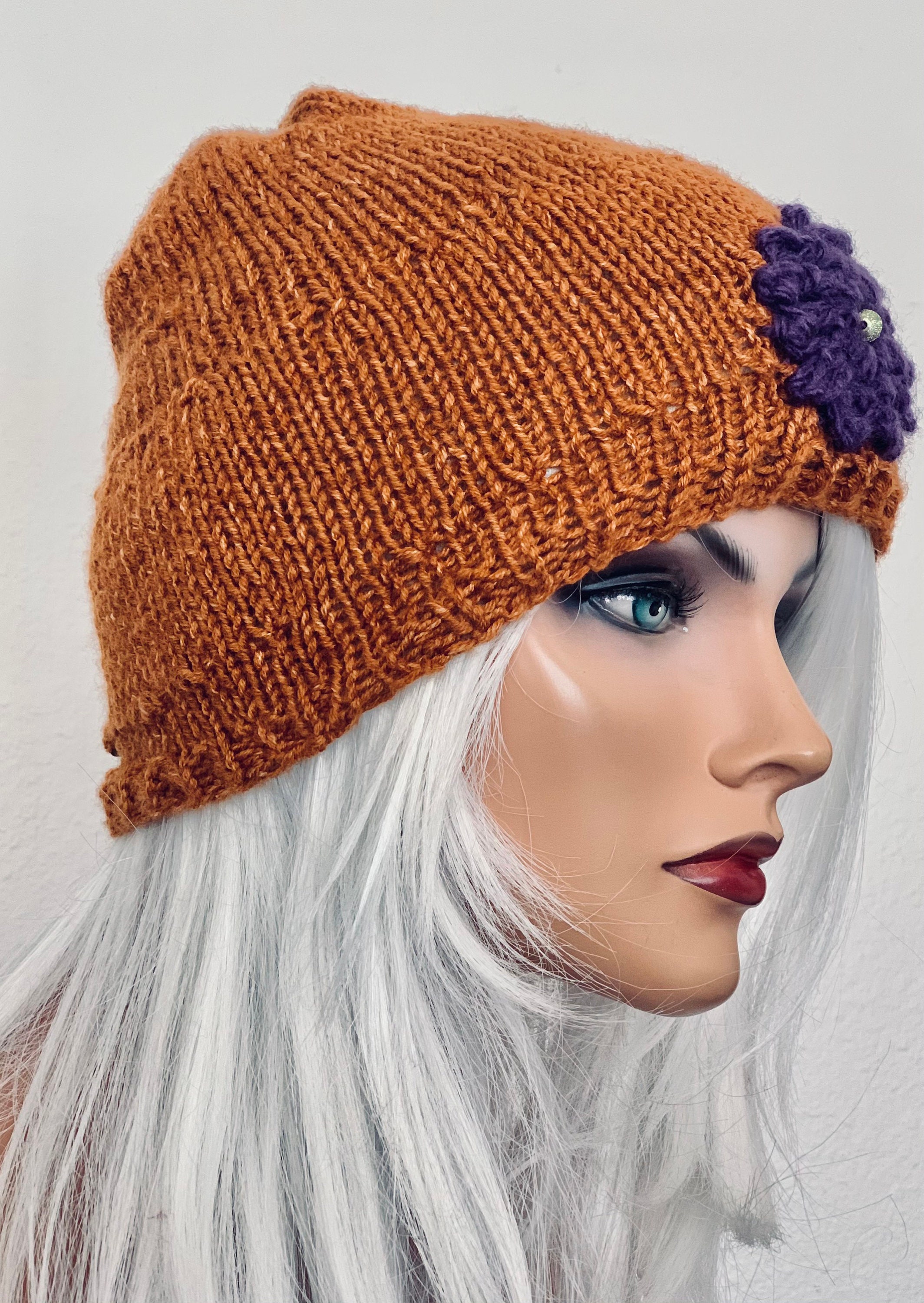 Hand Knits 2 Love Beanie Hat Cap Pink Flowers  Beads Designer Women Gift Winter Hand Knits 2 Love Beanie Hat Cap Flowers Pearl Beads  main image 4