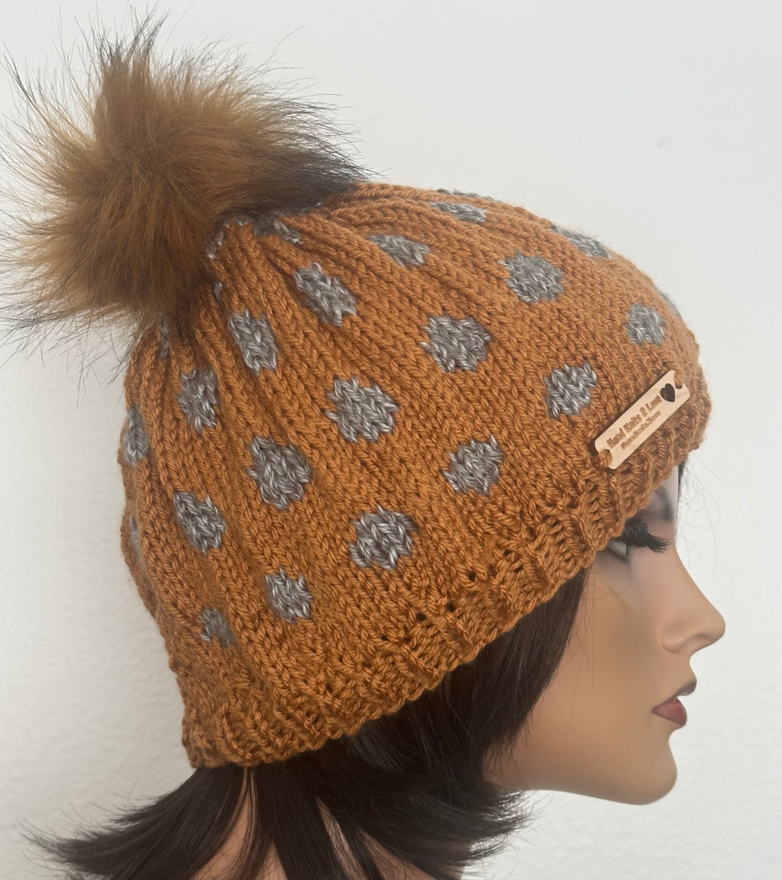 Hand Knits 2 Love Slouch Beanie Hat Cap Designer Faux Fur  display picture 2