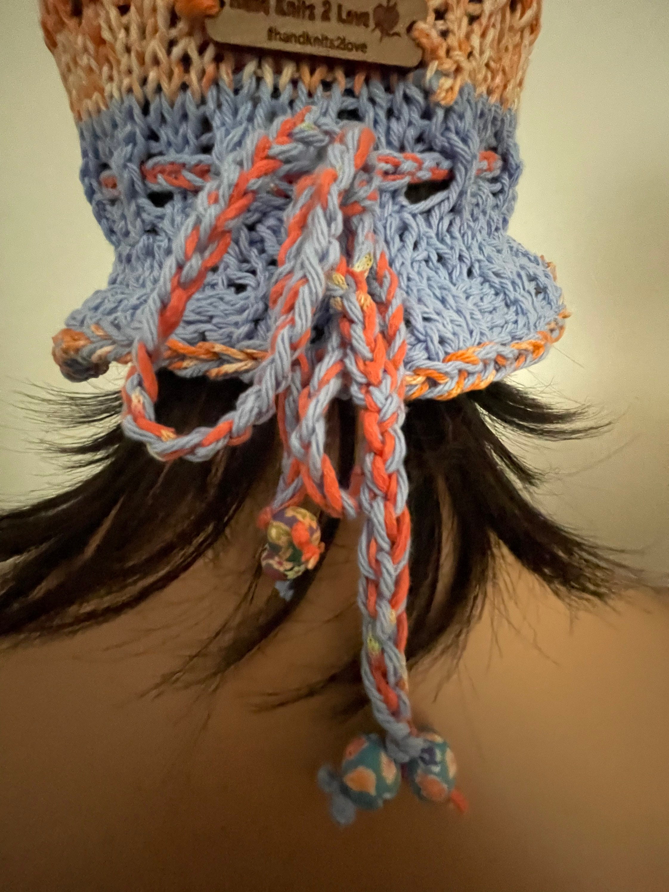 Hand Knits 2 Love Cotton Brim Hat Cap Adjustable Fit Tie 