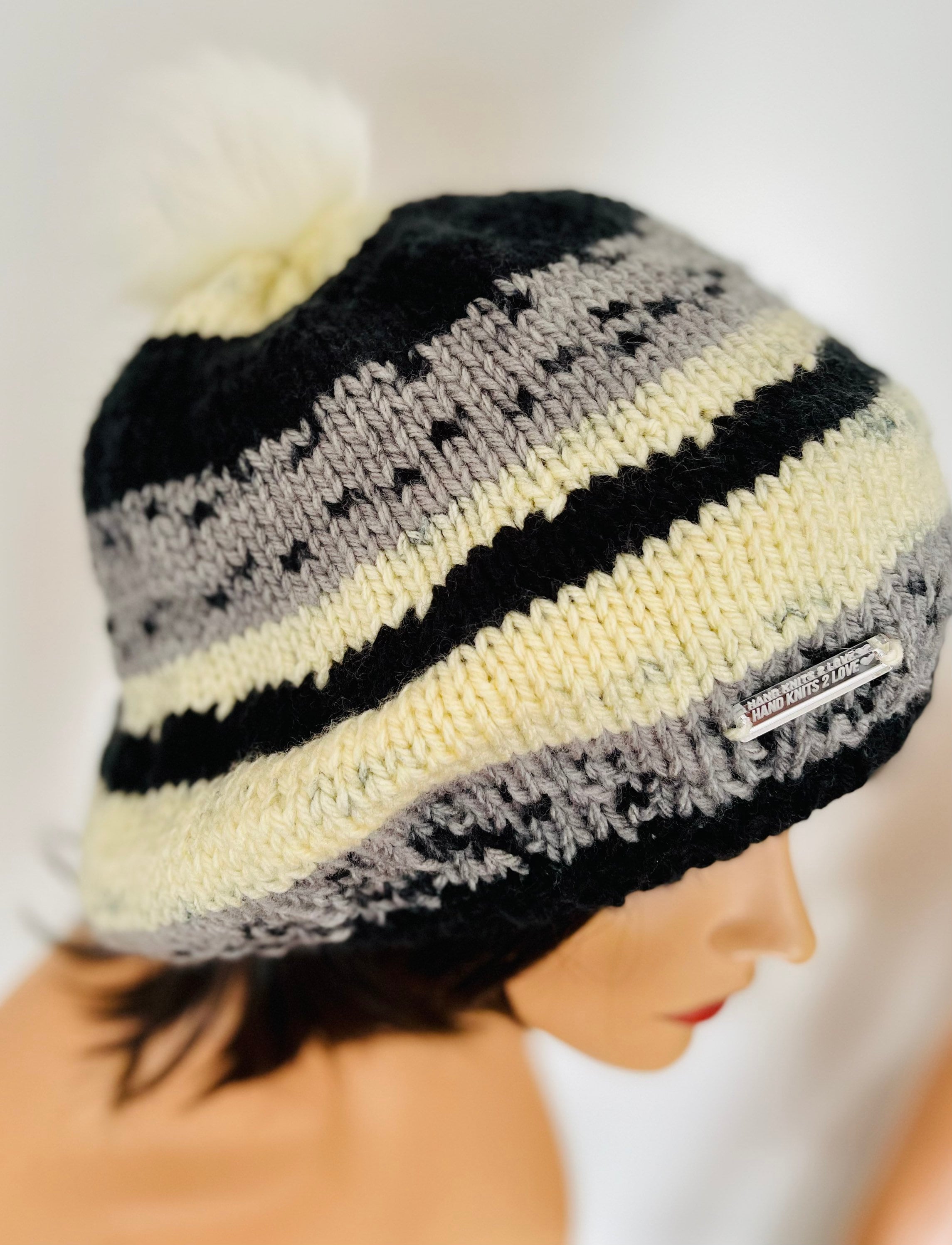 Hand Knits 2 Love Slouch Hat Beanie Beret Cap Tamfaux Fur  display picture 2