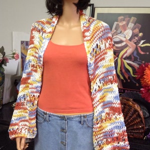 Hand Knit Multicolor Shrug Shawl Wrap Scarf Designer Fashion Hip  Blue Orange Off White Yellow
