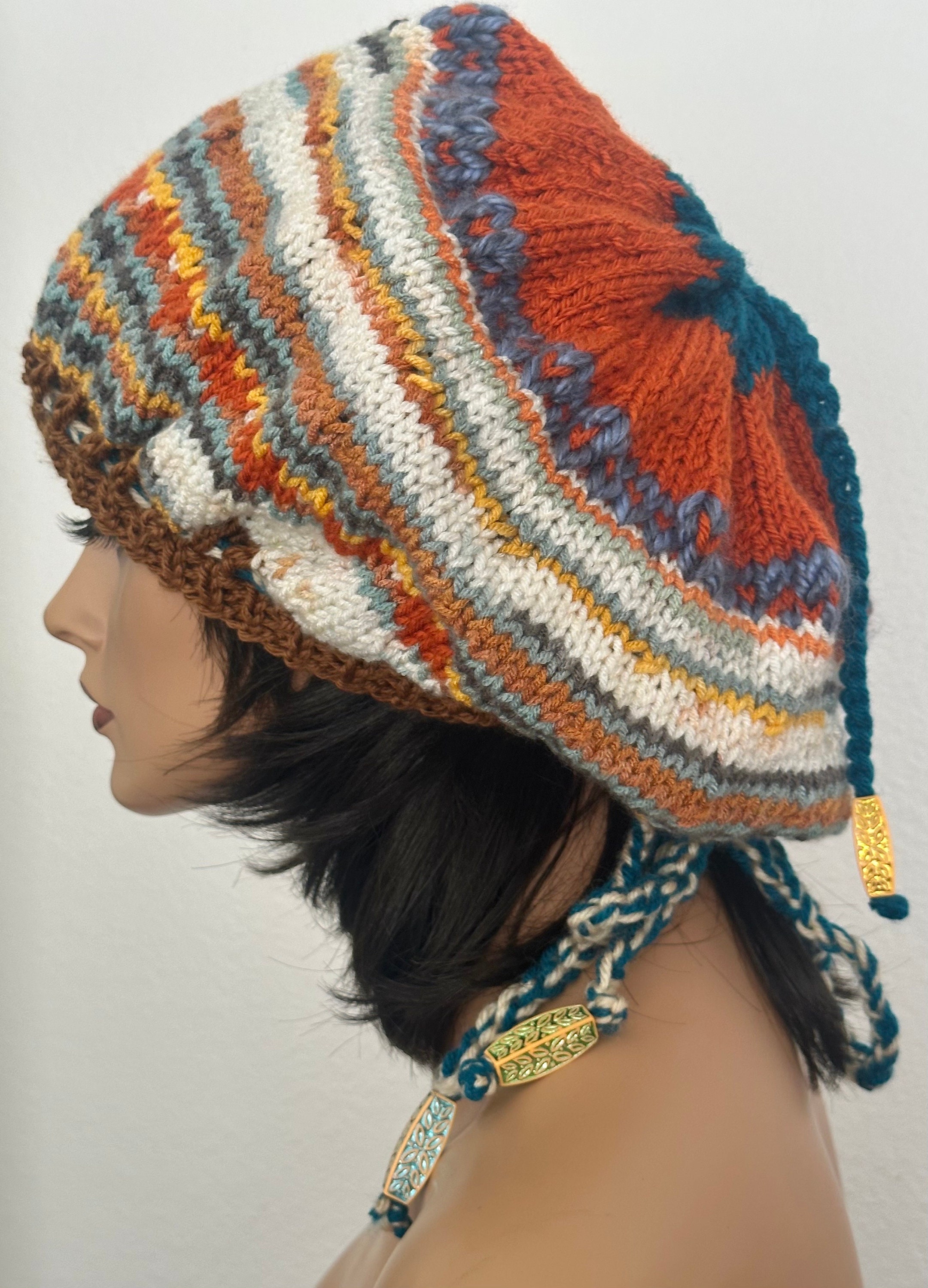 Hand Knits 2 Love Slouch Beanie Hat Cap Tam Fair-isle Decorative Bad Tassel Boho Hand Knits 2 Love Slouch Beanie Hat Beret Cap Tam Fair-isle  main image 4