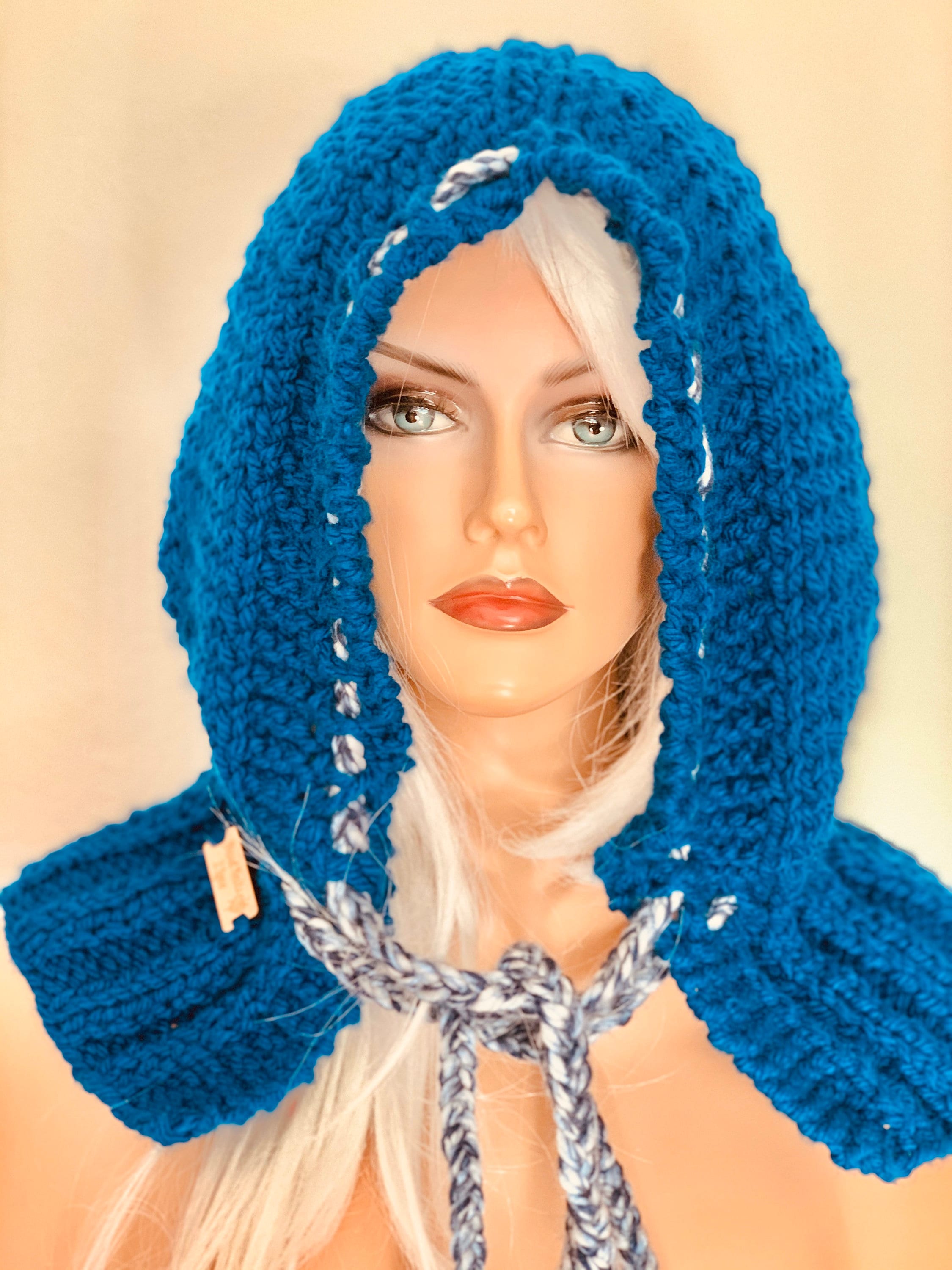 Hand Knits 2 Love Cotton Hoodie Cowl Designer Boho A cozy knit pattern that will keep you warm and toasty all  main image 4