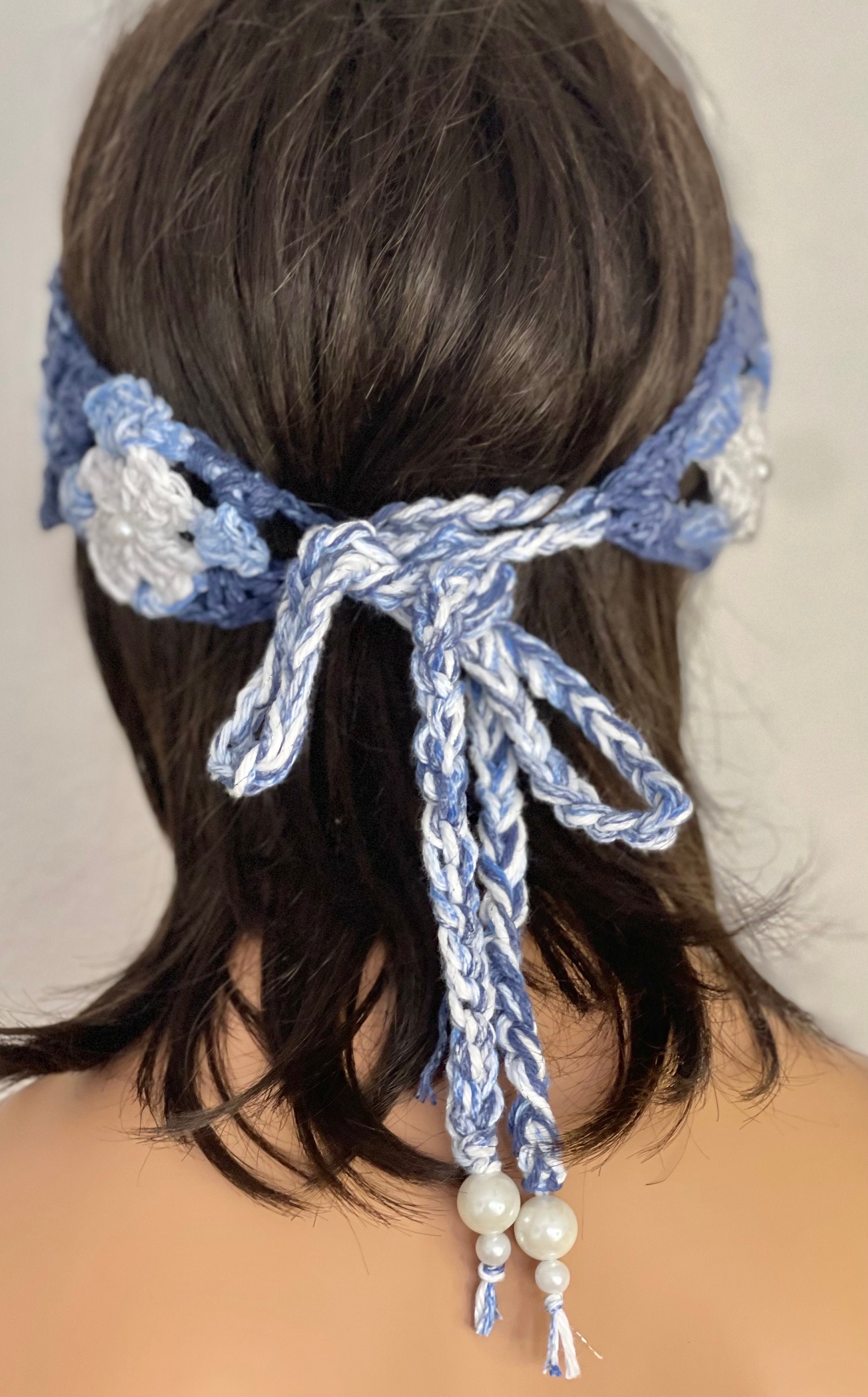 Hand Knits 2 Love Cotton Headband Bandana Headwrap Ombré Denim Flower Designer Hand Knits 2 Love Headband Bandana Headwrap Turban Open Cap  main image 4