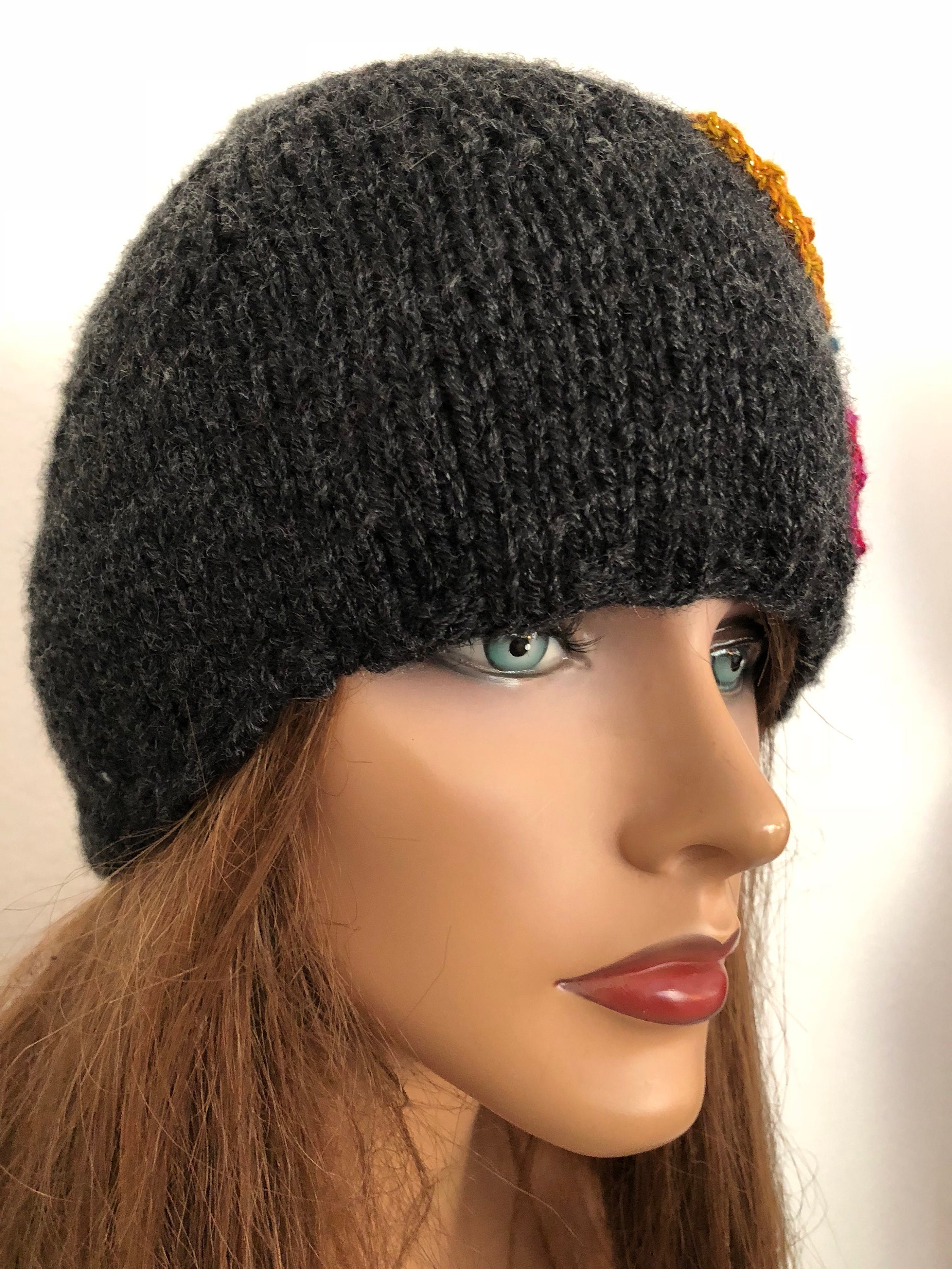 Hand Knits 2 Love Hat Beanie Cap Flowers Gold Designer  display picture 1