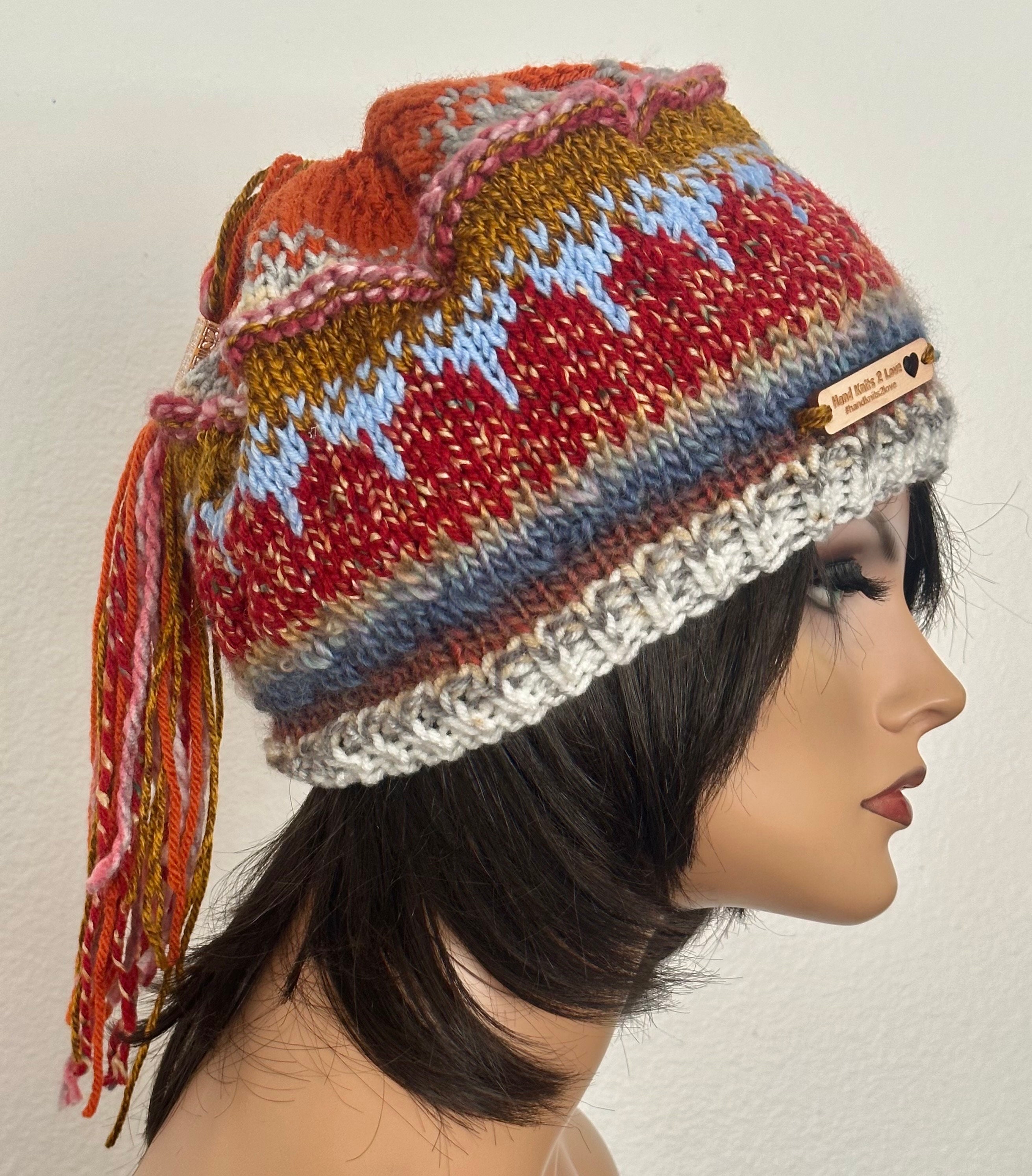 Hand Knits 2 Love Slouch Beanie Hat Cap Fair-isle Tassel Designer Boho Chic Hip Hand Knits 2 Love Hat Beanie Cap Fair-isle Big Bead Tassel  main image 2
