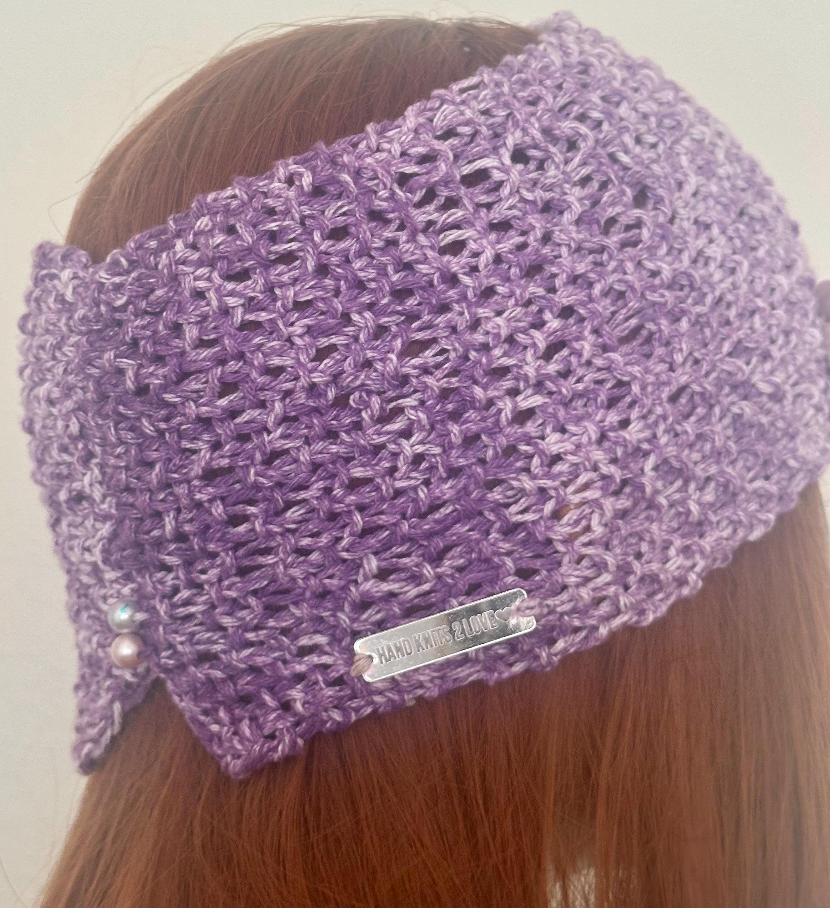 Hand Knits 3 Love Headband Headwrap Bandana Lace Ombré Purple Bow Pearl Designer Hand Knits 2 Love Headband Bandana Headwrap Flower Lace  main image 3