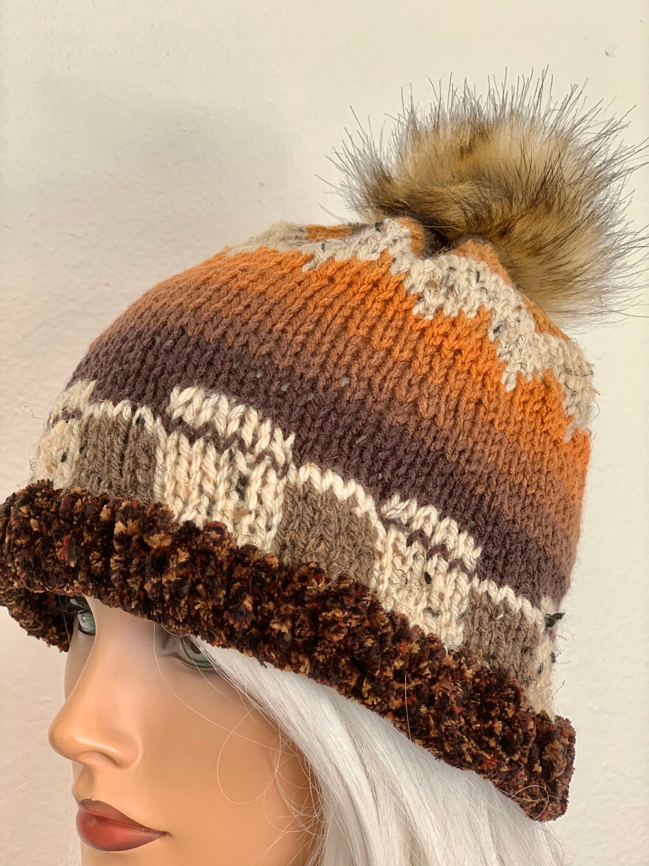 Hand Knits 2 Love Ombre Beanie Hat Slouch Cap Fair-isle Faux 