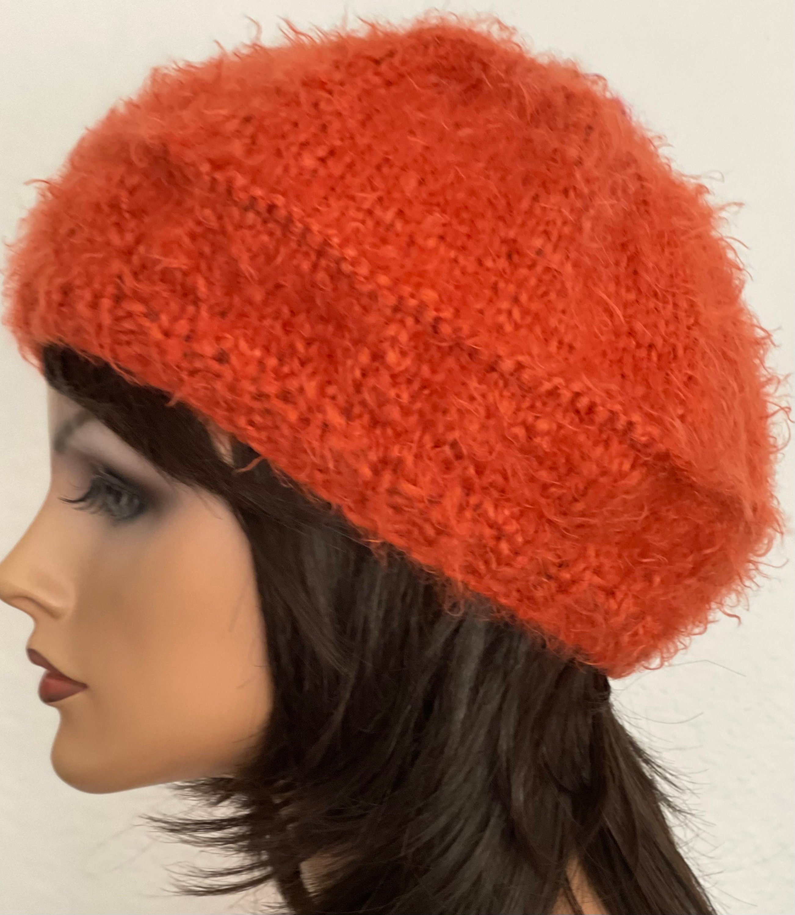 Hand Knits 2 Love Slouch Hat Cap Beanie Beret Flowers Beads Mohair Look Soft Hip Hand Knits 2 Love Slouch Beanie Hat Cap Beret Flowers Beads  main image 3