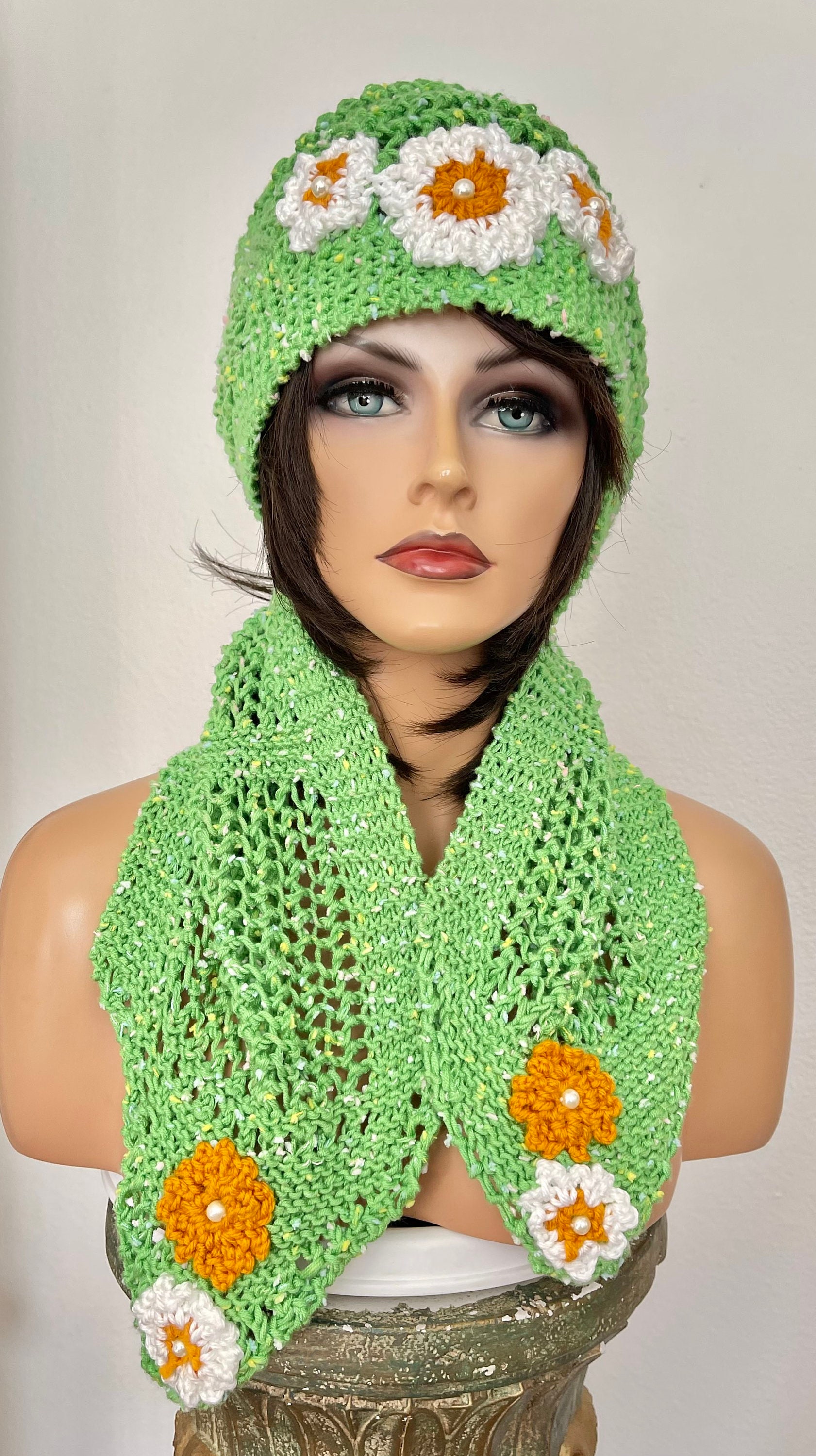 Hand Knits 2 Love Bandana Scarf Headband  Head-wrap Daisy Beads Valentines Day Hand Knits 2 Love Cotton Bandana Scarf Headband Headwrap  main image 3