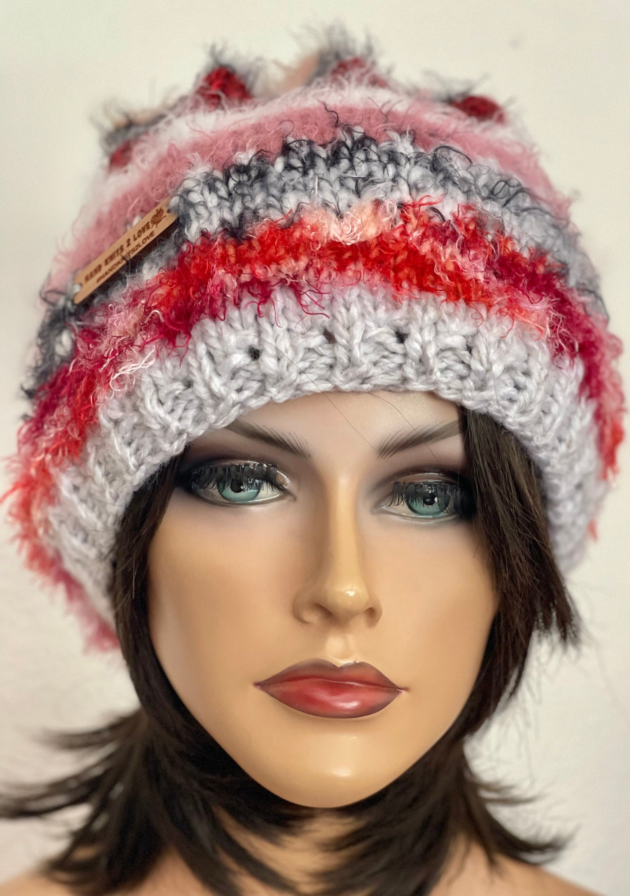 Hand Knits 2 Love Slouch Hat Beanie Cap Designer Fashion Tie Beads Boho Hip Gift Hand Knits 2 Love Slouch Hat Beanie Cap Designer Fashion Tie  main image 3