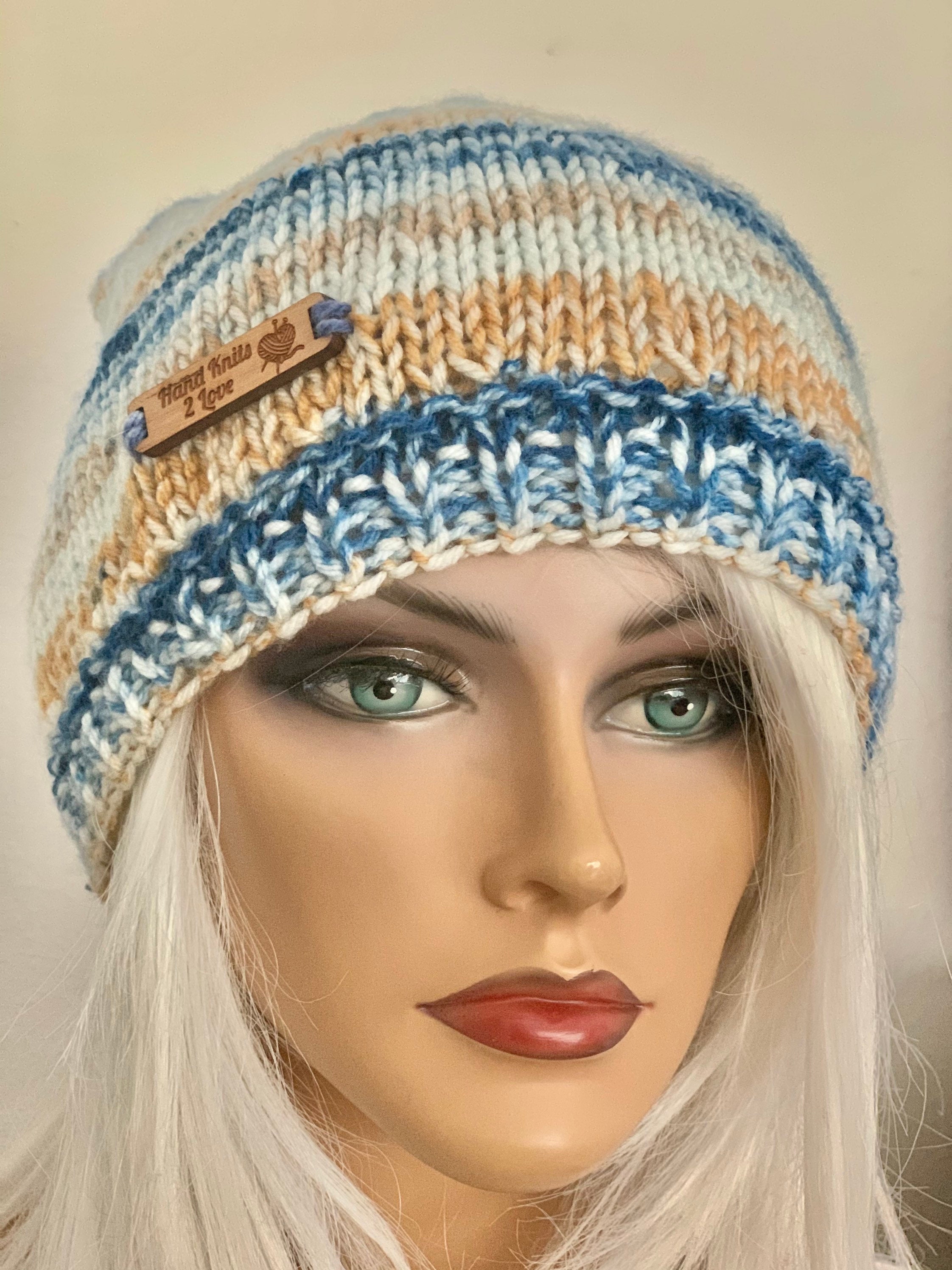 Hand Knits 2 Love Beanie Hat Slouch Cap Ombre Designer 