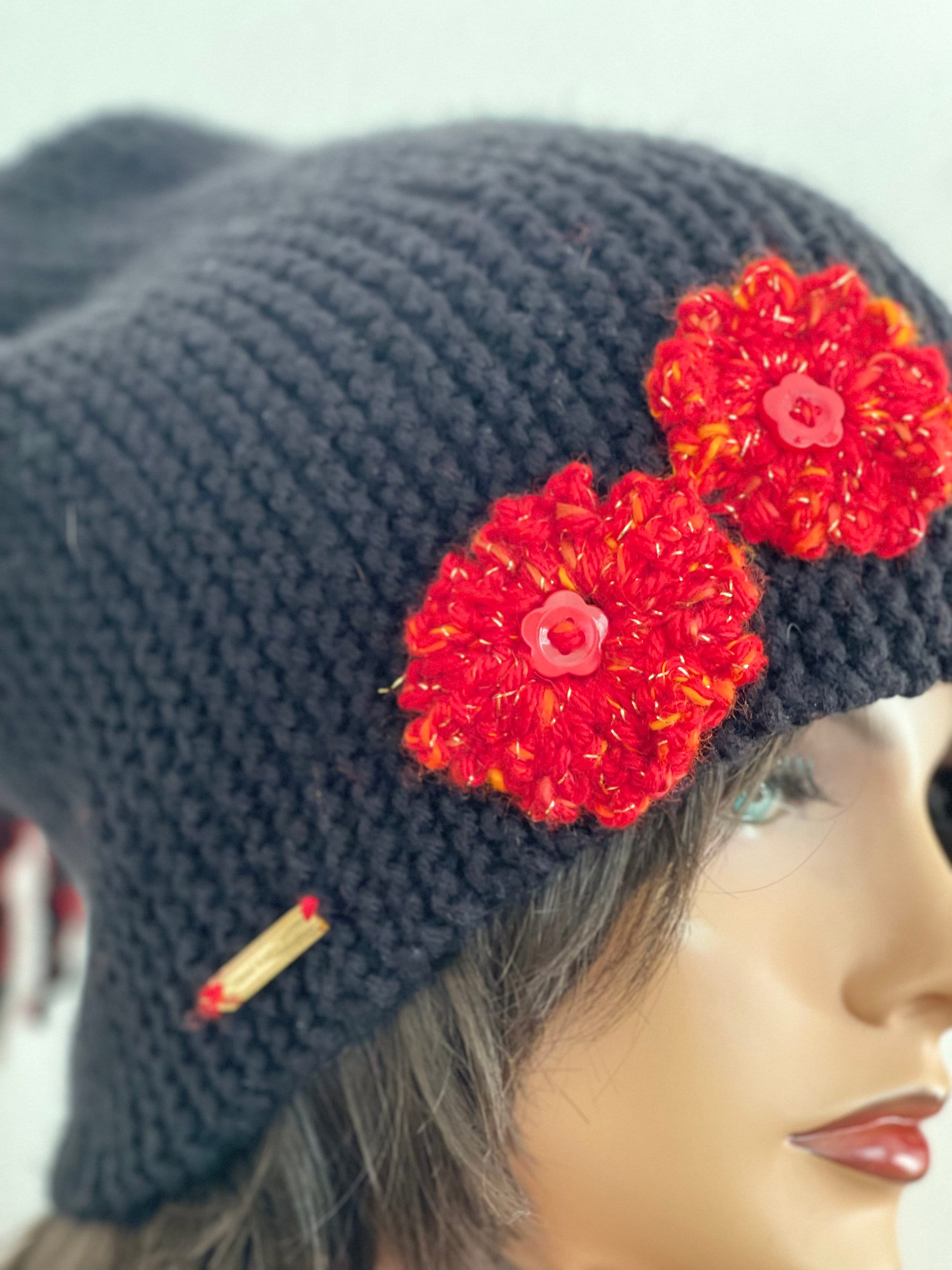Hand Knits 2 Love Slouch Beanie Hat Cap Flowers Beads Ombre Green Designer Chic Hand Knits 2 Love Slouch Beanie Hat Cap Ombre Mohair Look  main image 2