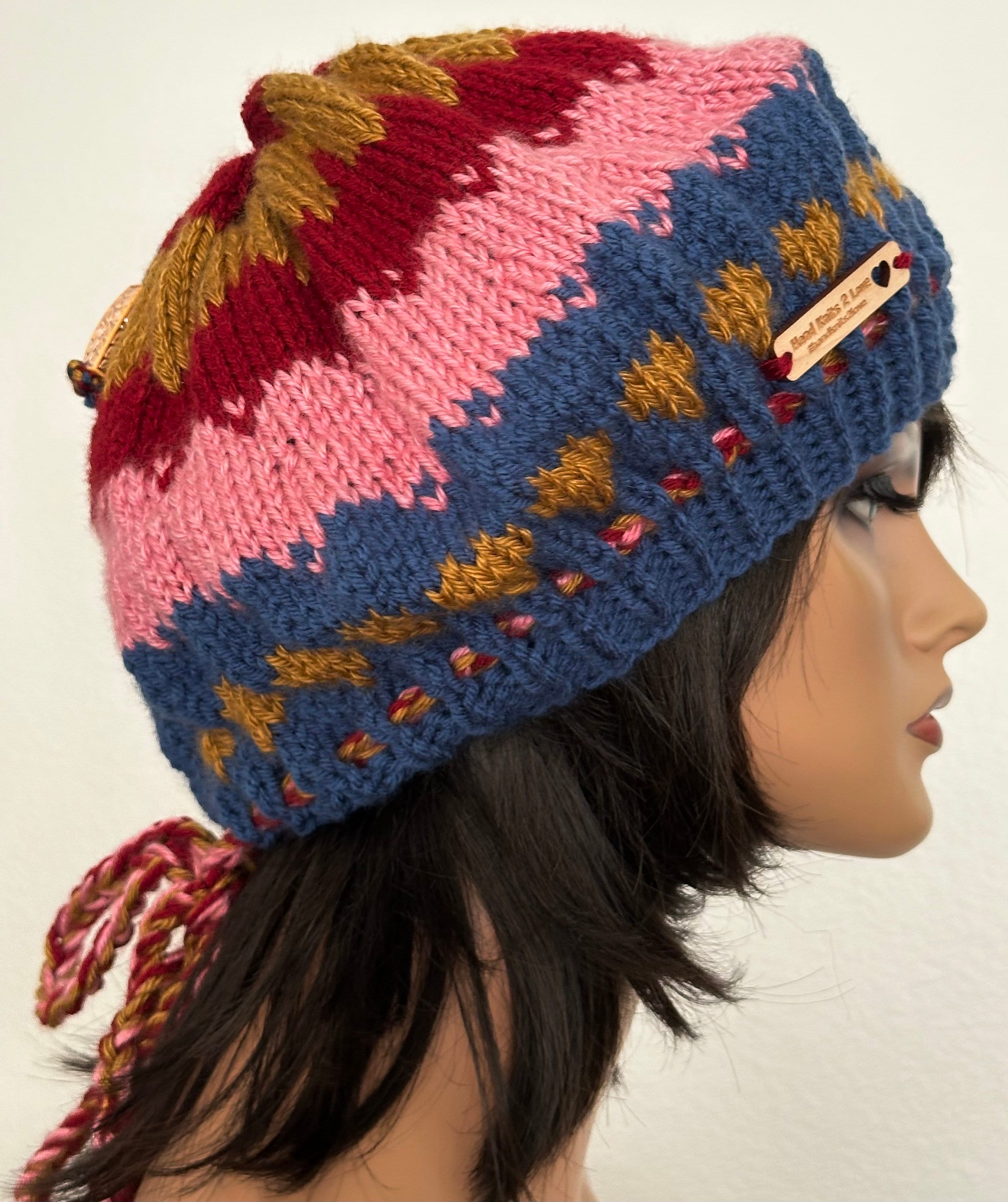 Hand Knits 2 Love Slouch Hat Beanie Cap Designer Fashion Tie Beads Boho Hip Gift Hand Knits 2 Love Slouch Hat Beanie Cap Designer Fashion Tie  main image 2