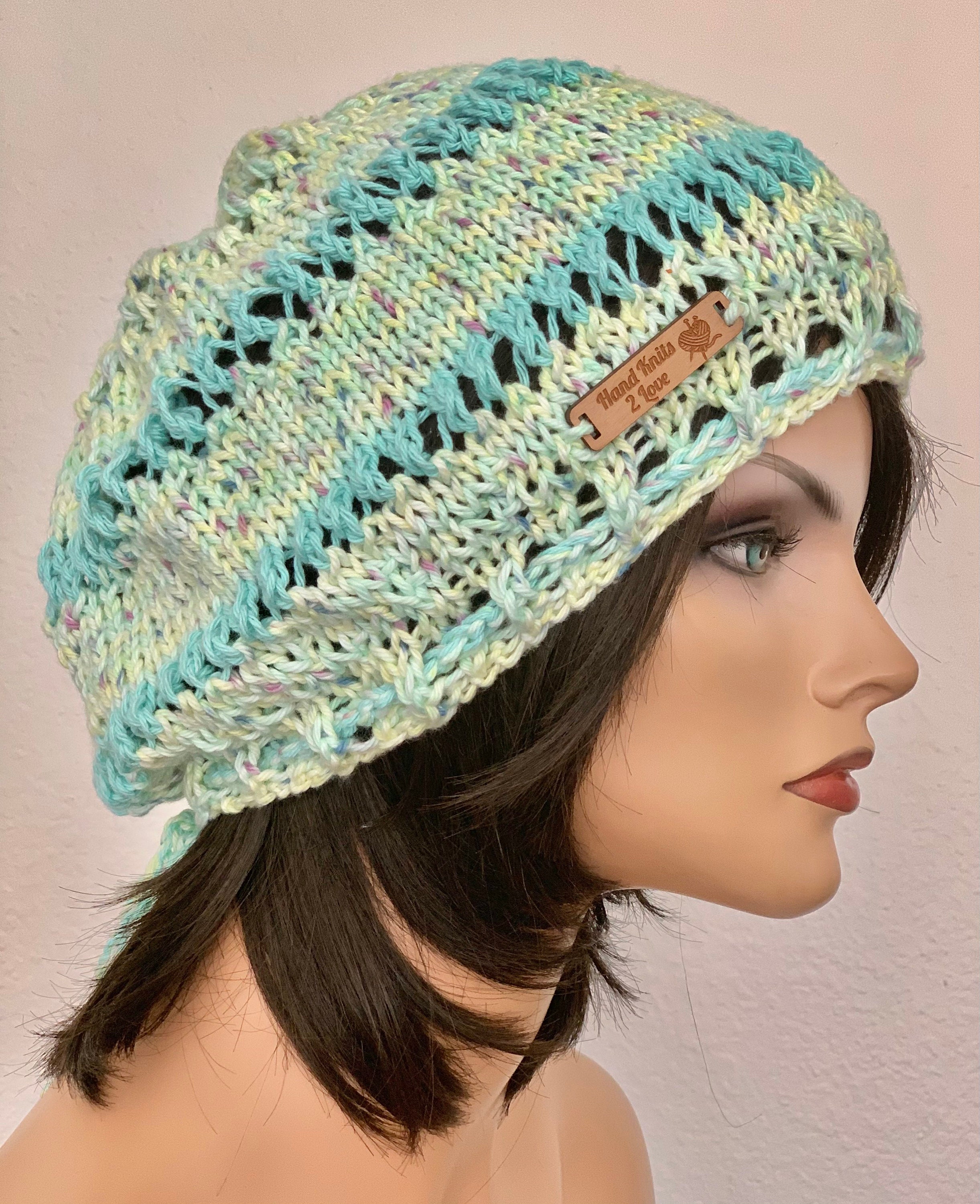 Hand Knits 2 Love Cotton Slouch Hat Cap Tam Beret Pearls