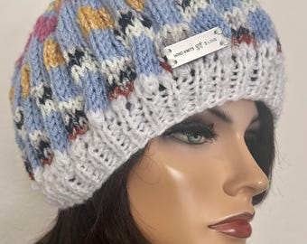 Hand Knits 2 Love Slouch Hat Beanie Cap Tam Designer Boho Shine Christmas Gift Hand Knits 2 Love Slouch Hat Beanie Cap Tam Fair-isle  main image 3