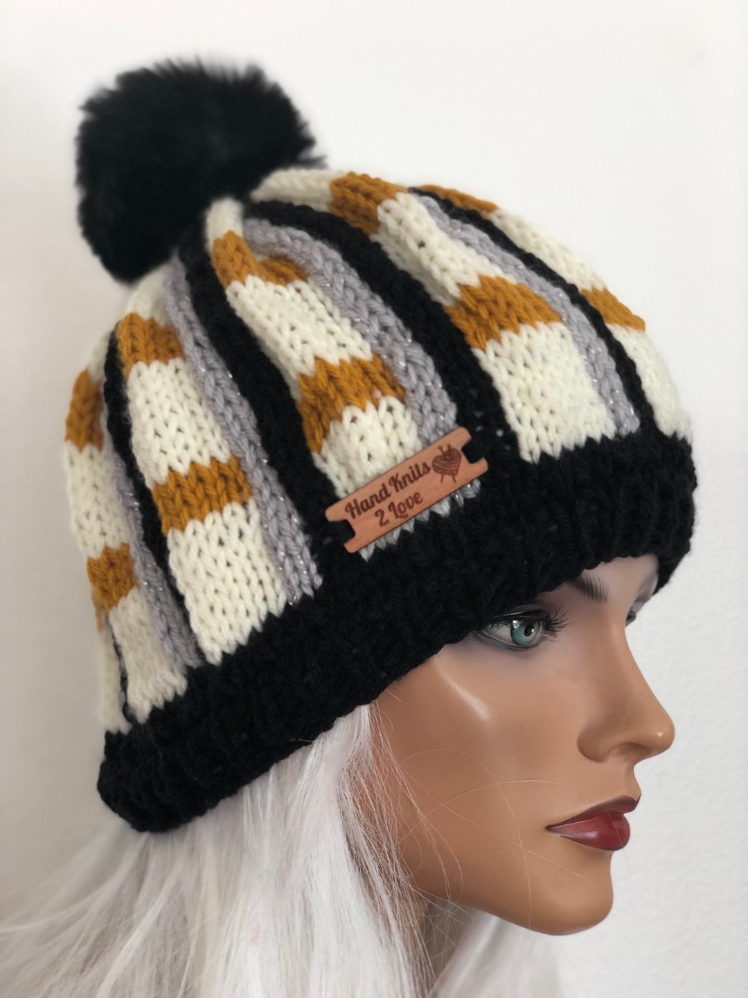 Hand Knits 2 Love Beanie Hat Plaid Check Designer Hand Knits 2 Love Beanie Hat Cap Tweed Plaid Checkers  main image 3