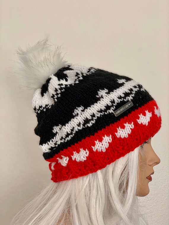 Hand Knits 2 Love Beanie Hat Cap Fair-isle Hearts Faux Fur  display picture 1