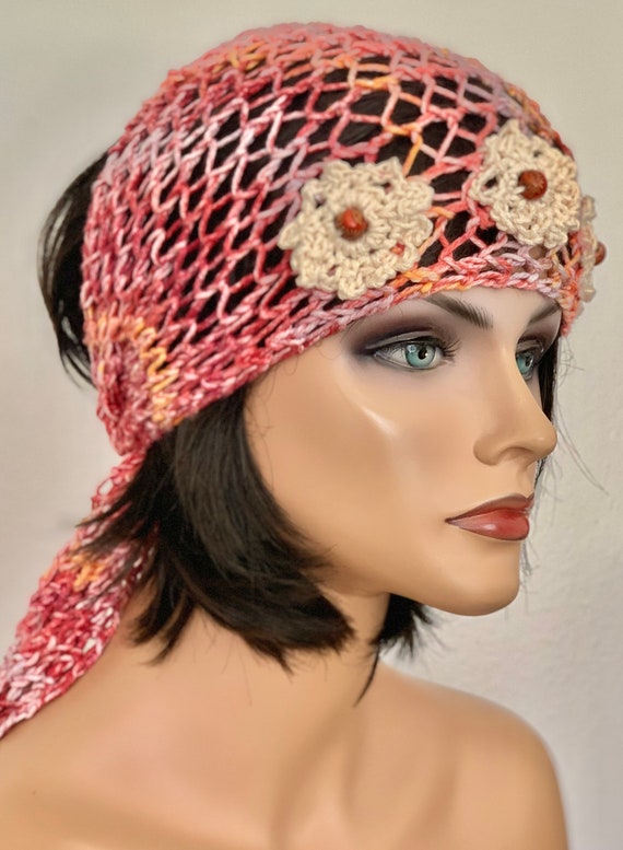 Hand Knits 2 Love Cotton Bandana Scarf Headwrap Ombré Coral  display picture 3